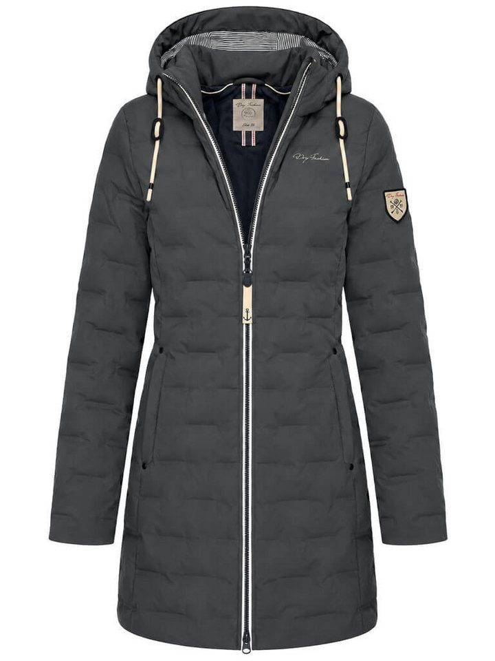 Dry Fashion Steppmantel Blavand Damen Mantel mit Steppung gefüttert - Steppjacke mit Kapuze Atmungsaktiv, 2-Wege-Reißverschluss, Kapuze abnehmbar, Tailliert