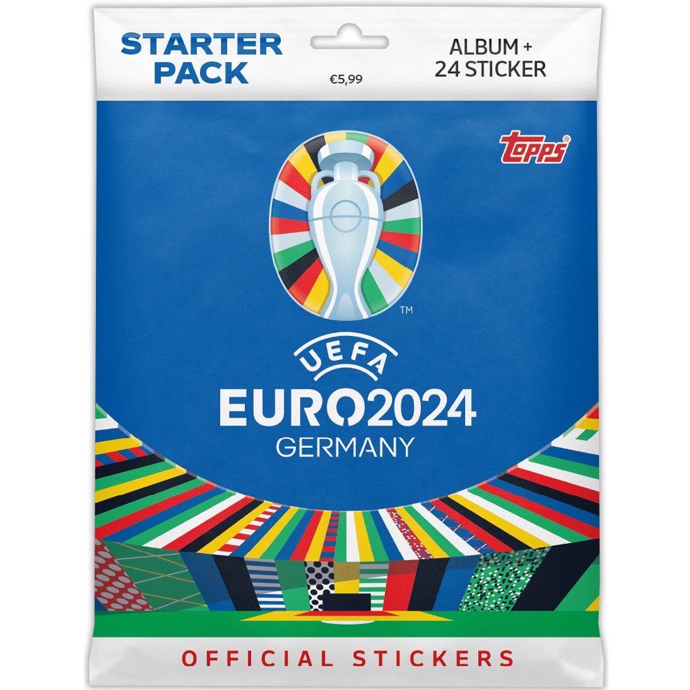 Topps Sammelkarte UEFA EM 2024 Germany Sticker 1 Starter Pack + 1 Display (100 Tüten)