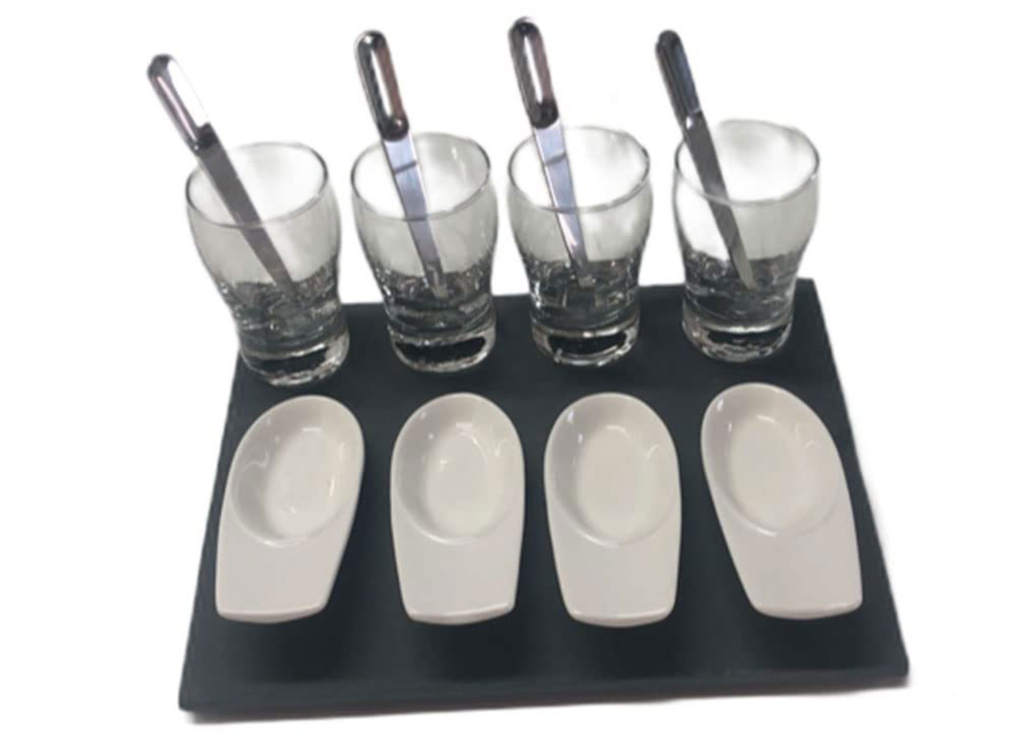 Steinnacher Bärbel Geschirr-Set Antipasti Lukullus Glas Schiefer Porzellan (13-tlg), Set