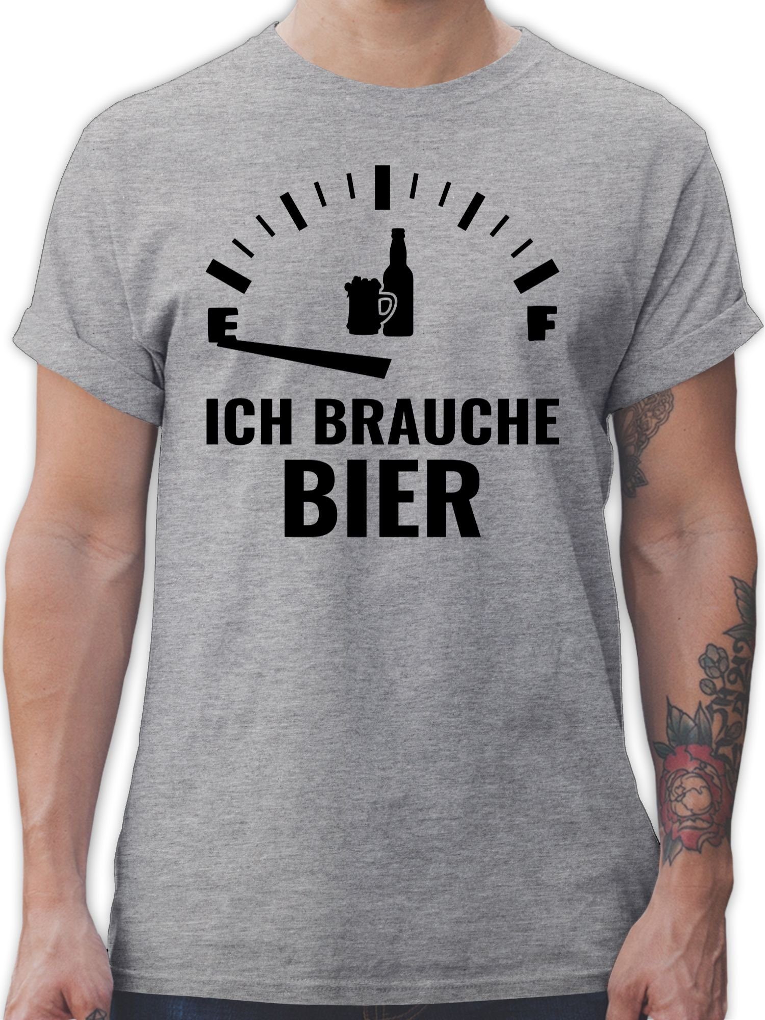 Shirtracer T-Shirt Ich brauche Bier - schwarz Sprüche Statement mit Spruch 3 Grau meliert