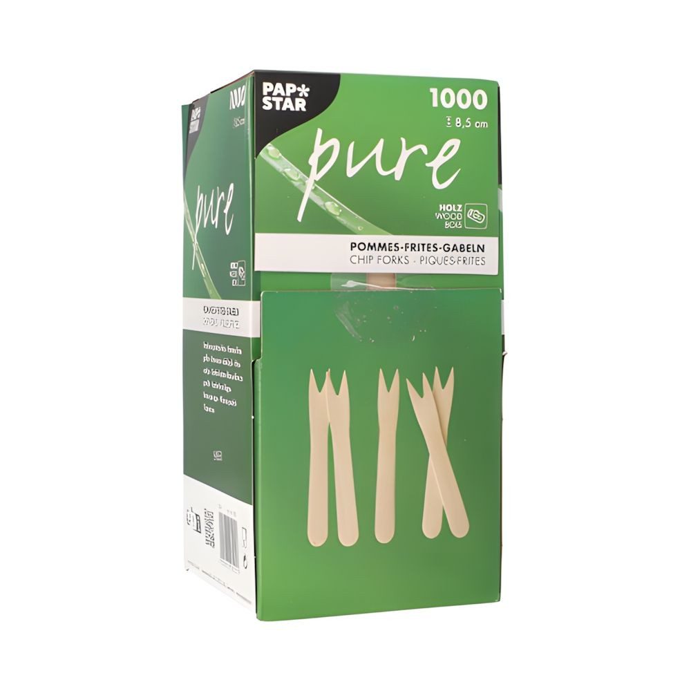 PAPSTAR Einweggabel Pommes-Frites-Gabeln, Holz pure 8,5 cm 6000 Stk