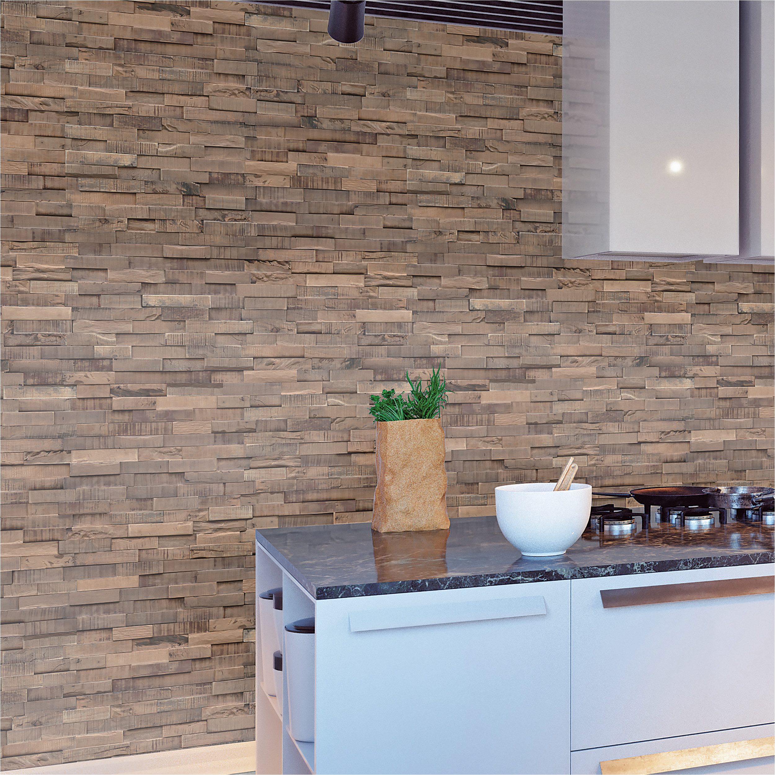 INDO 3D Wandpaneel Echtholzpaneel Slimwood Hevea, BxL: 20,00x56,00 cm, 0,11 qm, (Packung mit 1,01 qm, Versandkostenfreie Lieferung) Echtholzoberfläche