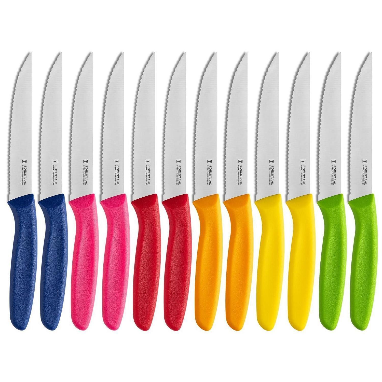 LuxusKollektion Steakmesser Steakmesser-Set 6-teilig Edelstahl Wellenschliff Bunt