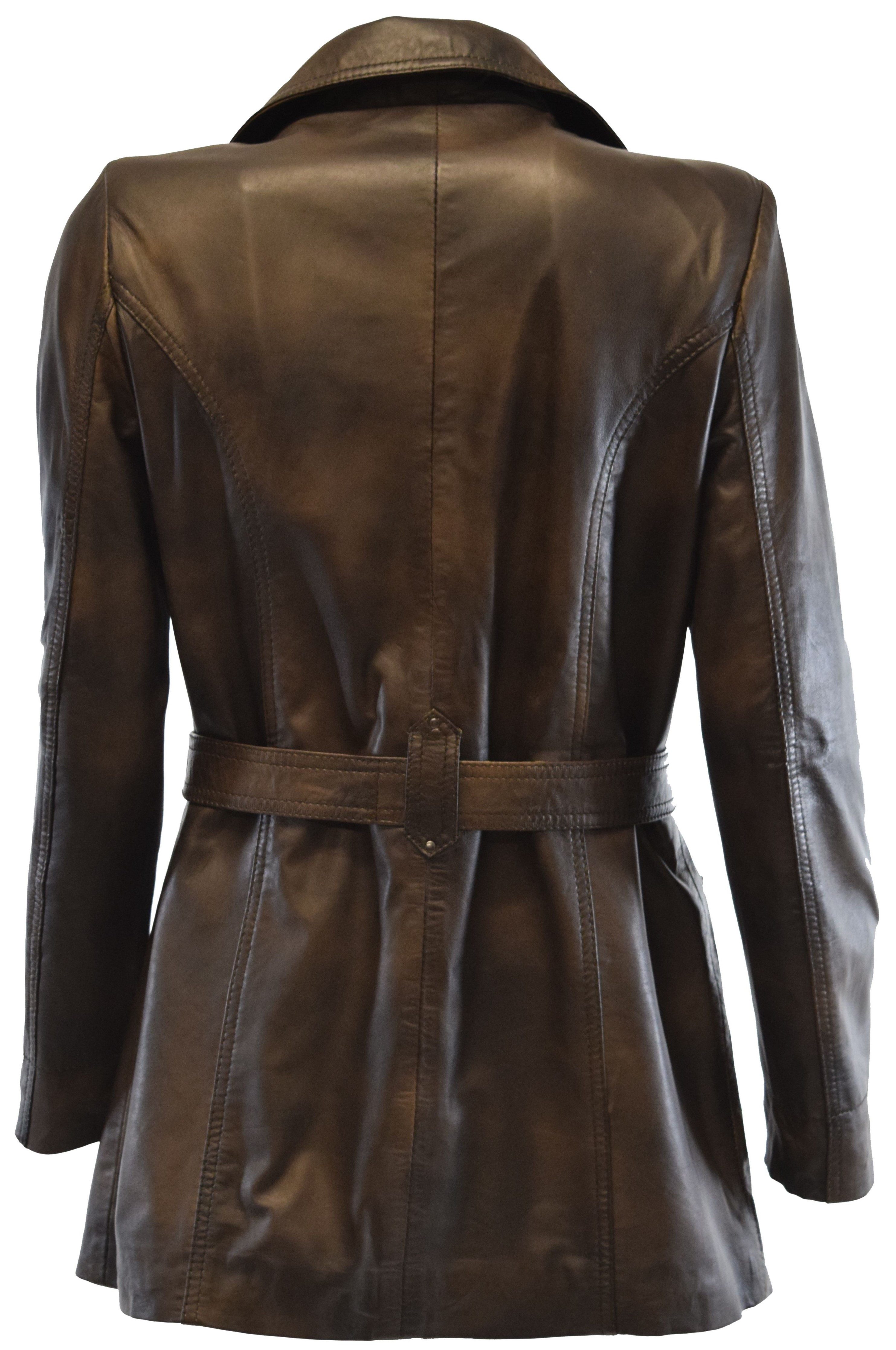 Zimmert Leather Ledermantel Sabina mit Ledergürtel, Brusttaschen, Schwarz, Braun, Cognac – Bild 4 von 5