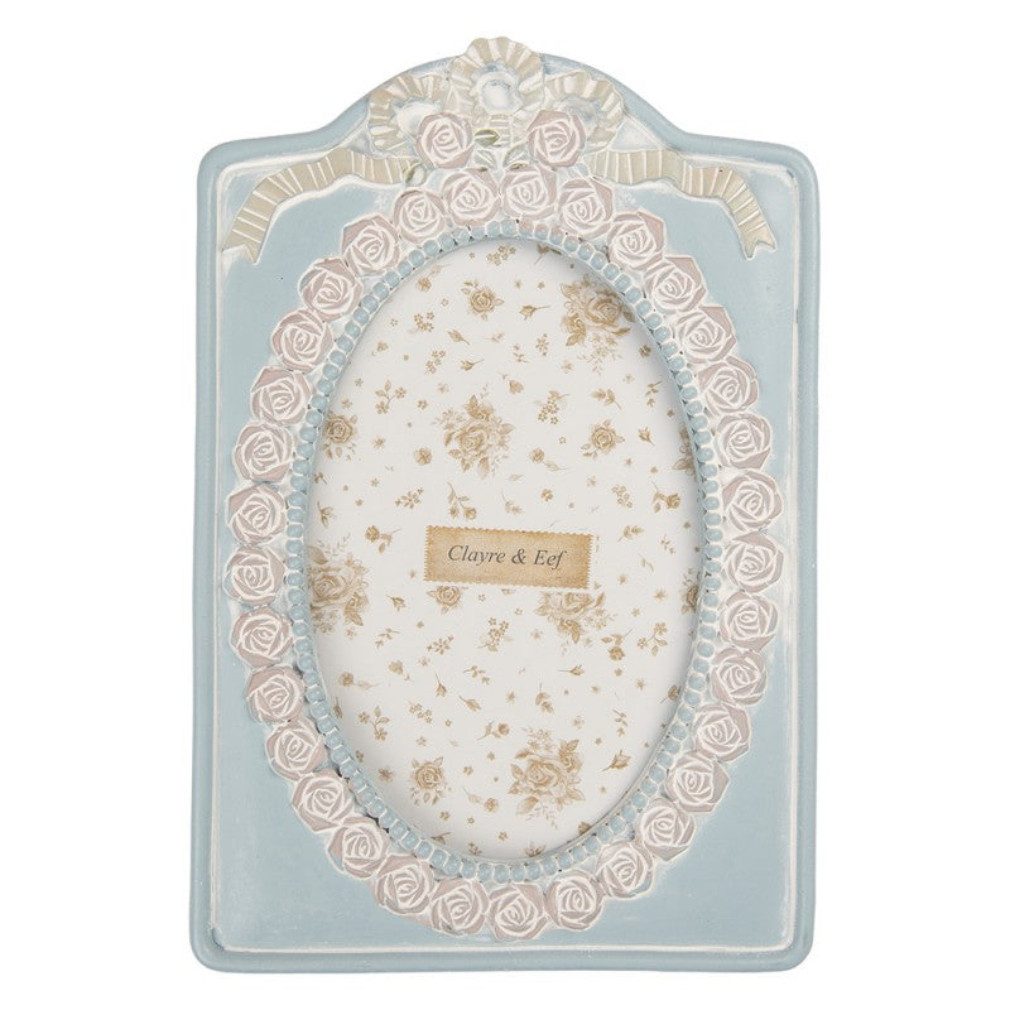 Clayre & Eef Bilderrahmen Vintage Bilderrahmen hellblau mit Blumen Jugendstil 10x15, Vintage Bilderrahmen hellblau mit Blumen Jugendstil 10x15