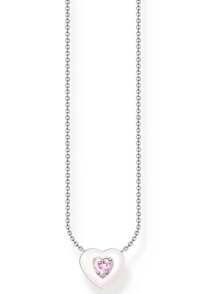 THOMAS SABO Kette mit Anhänger Herz mit pinkem Stein, KE2184-041-9-L45V, mit  Zirkonia (synth), Filigrane Halskette mit dreidimensional gestaltetem Herz- Anhänger