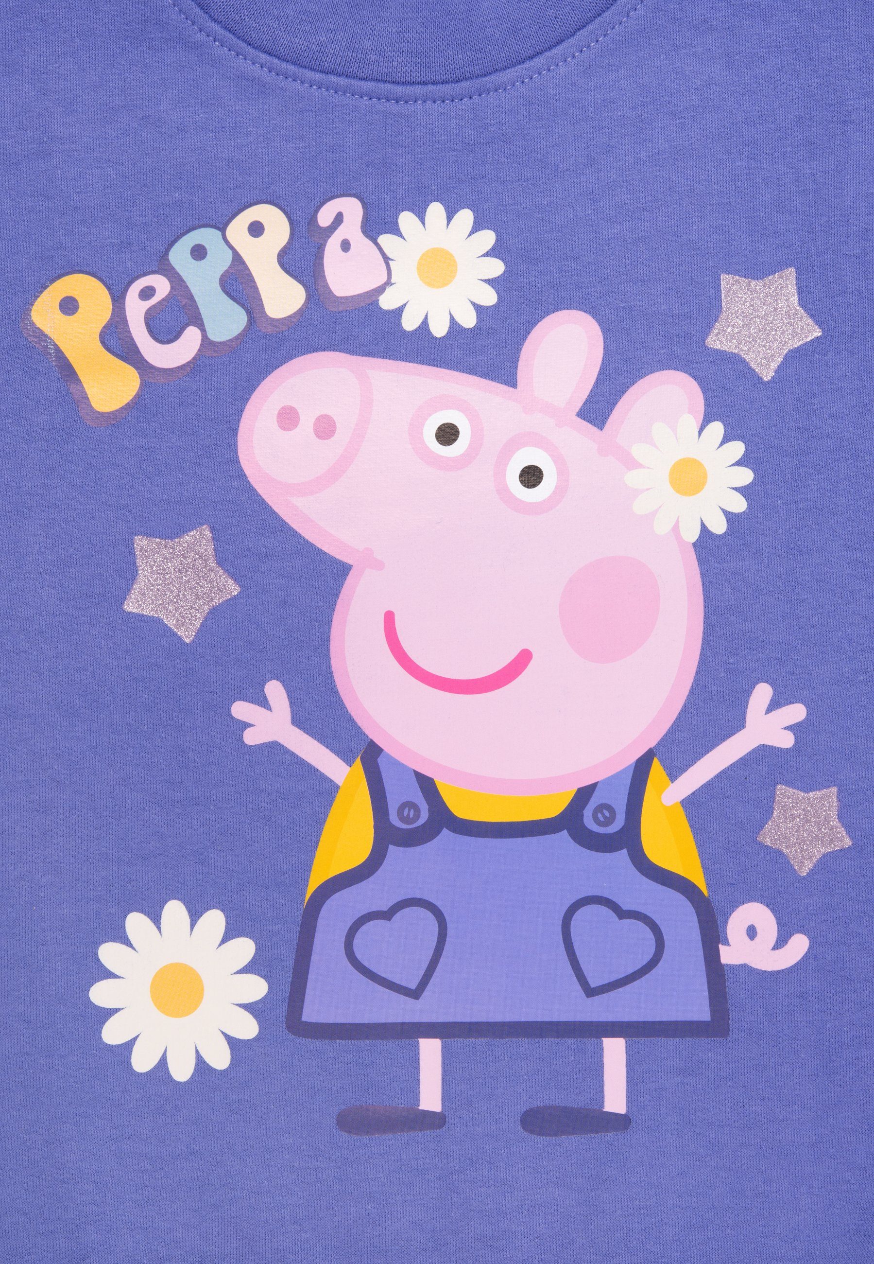 Wutz Mädchen Peppa - United für mit Glitterprint Pullover Labels® Sweatshirt Lila