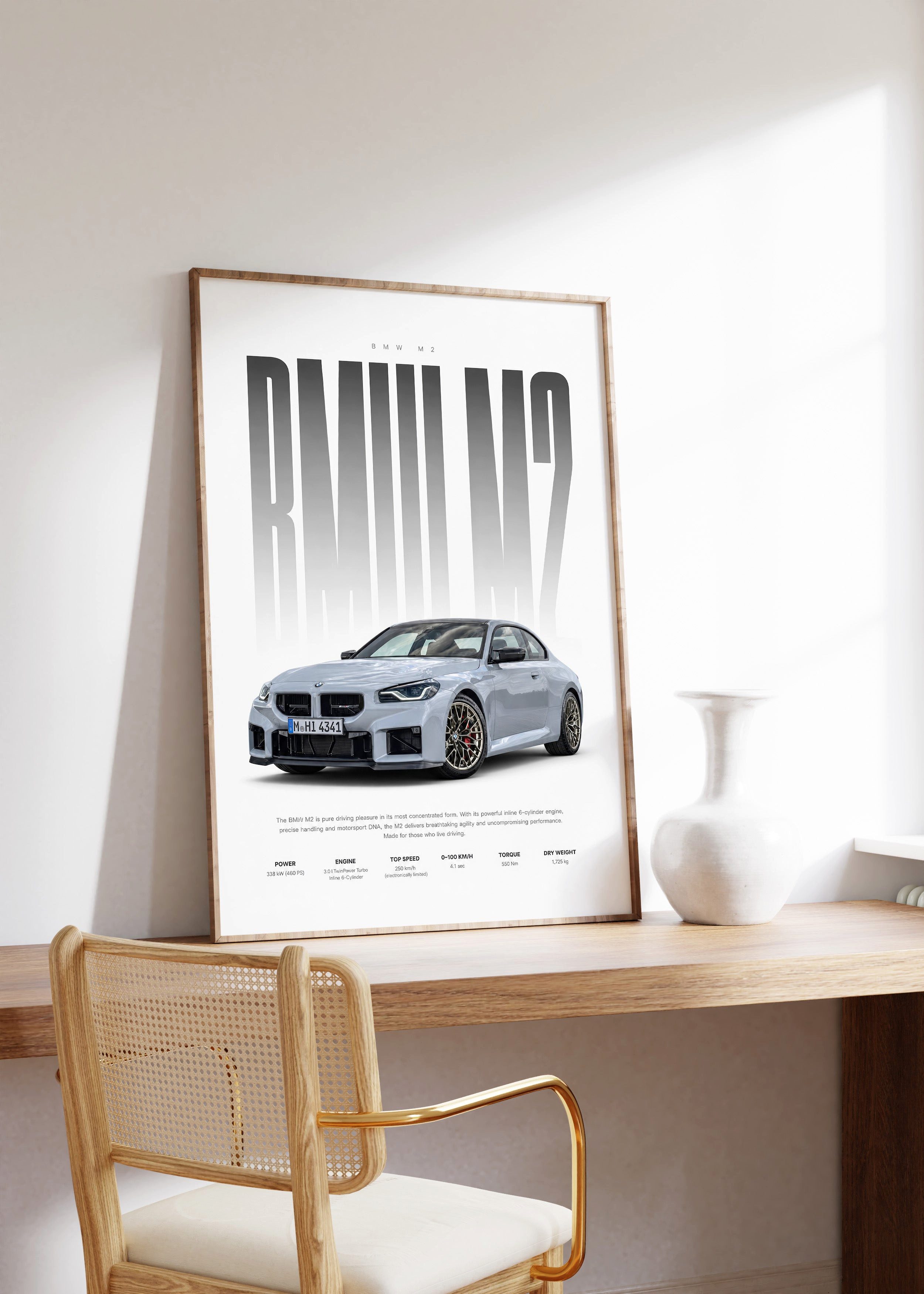 JUSTGOODMOOD Poster Sportwagen Coup Hellgrau Geschenkidee Performance Auto Wandbild Deko P, (1 St)