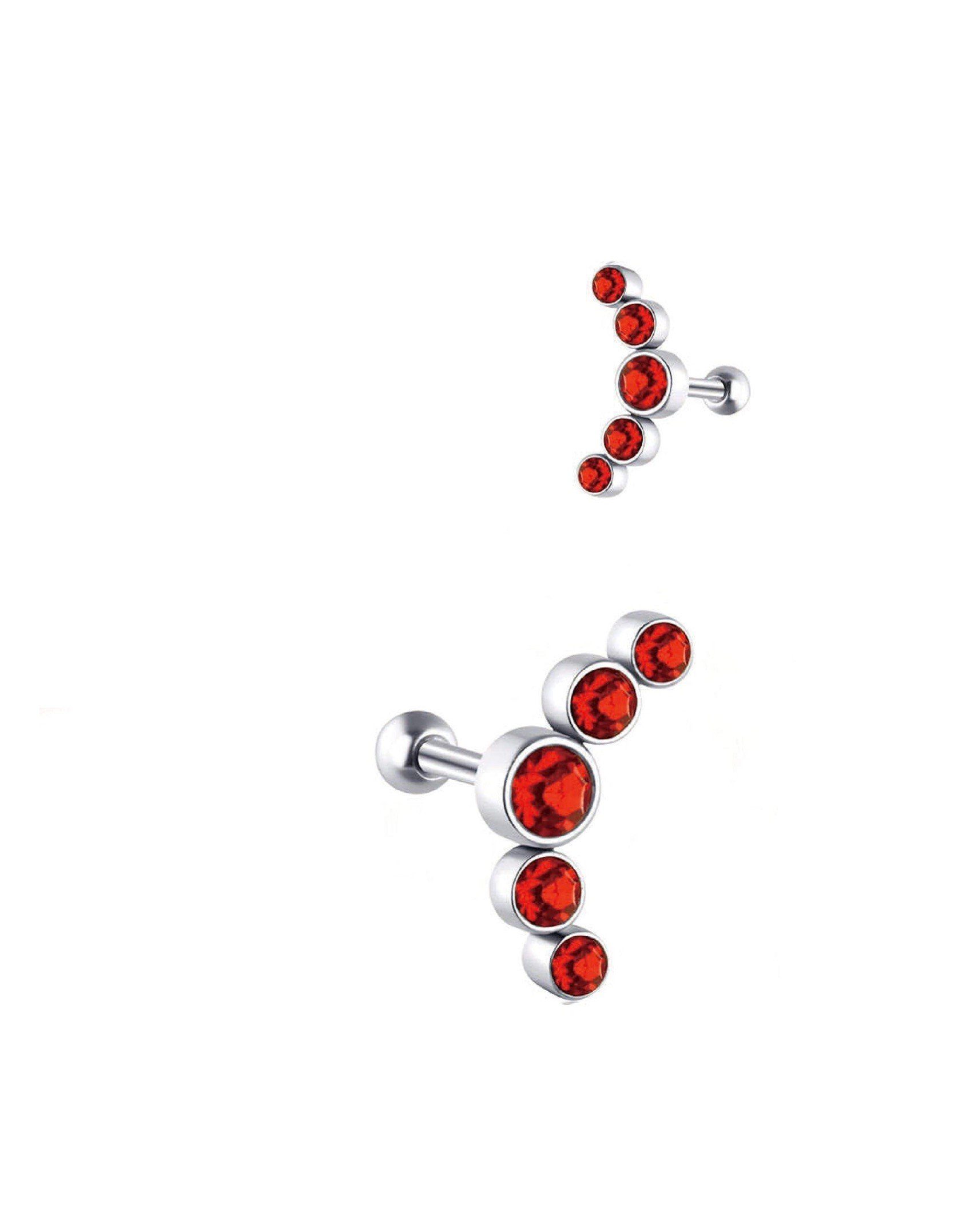 Paletti Single-Ohrstecker Helix Piercing mit roten Farbsteinen, -