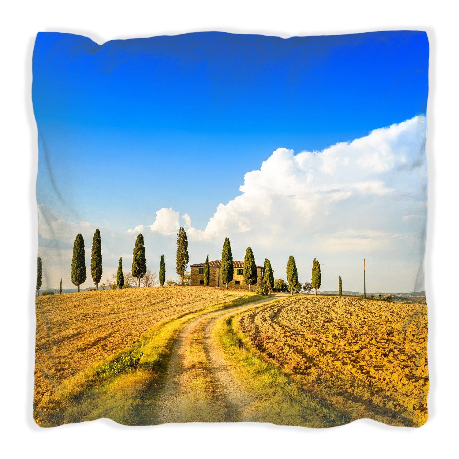 - Toskana einsame Farm, unter Italien Dekokissen handgenäht blauem Wallario Himmel