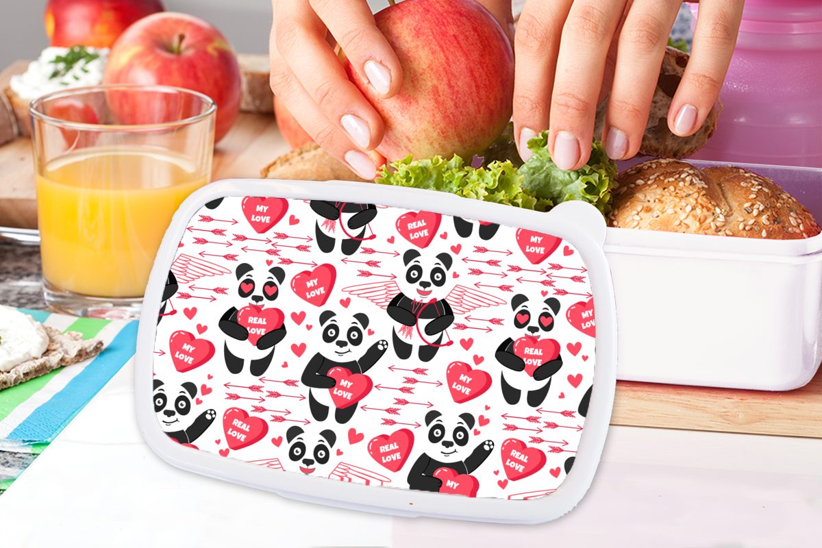 (2-tlg), Kinder und Kunststoff, Beziehung, - und Erwachsene, MuchoWow Mädchen Jungs weiß Brotdose, Liebe für Lunchbox für - Brotbox Panda