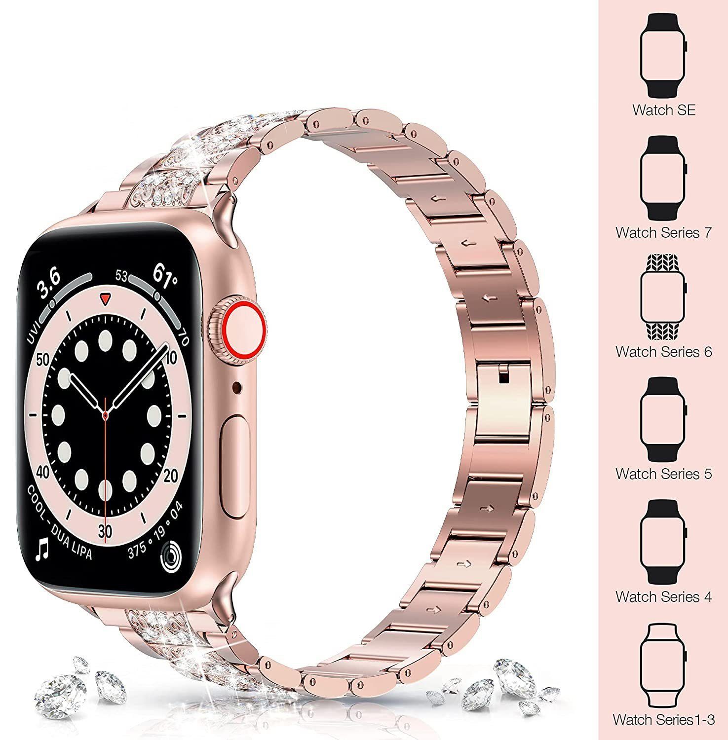 Armband Watch mm-45 Apple Smartwatch-Armband Serie für 7/6/5/4/3/2/1/SE 38 Rose ELEKIN mm Gold