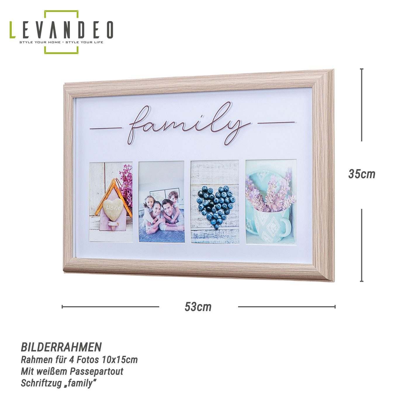 Levandeo® Bilderrahmen Collage, Bilderrahmen 4 Fotos 10x15 Natur Family Pas günstig online kaufen