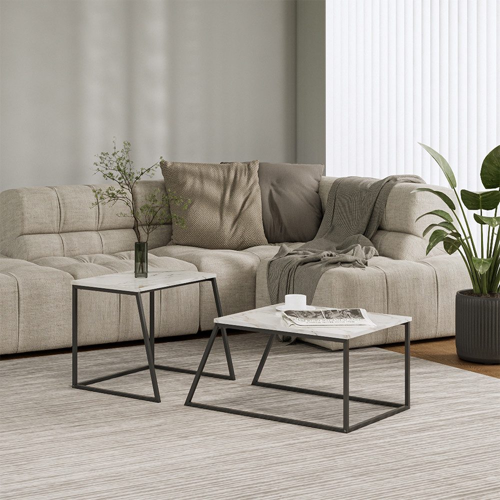 Vicco Couchtisch Myra, Schwarz/Marmor-Weiß/Schwarz, 60 x 50 cm 2 Teile (2-St)