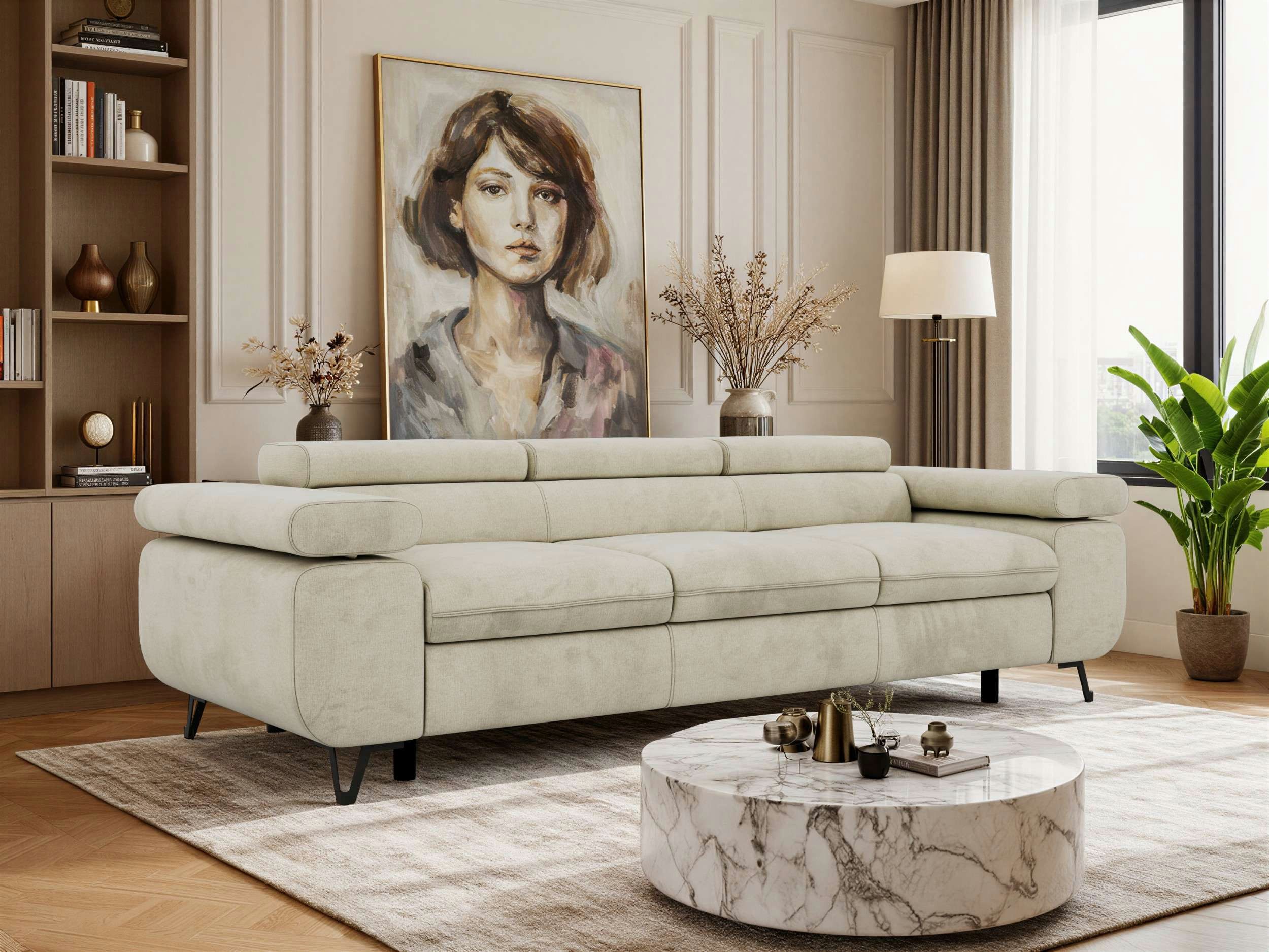 MKS MÖBEL Sofa PETER, Polstersofa mit verstellbaren Armlehnen, 3-Sitzer Sofa, Wellenfedern