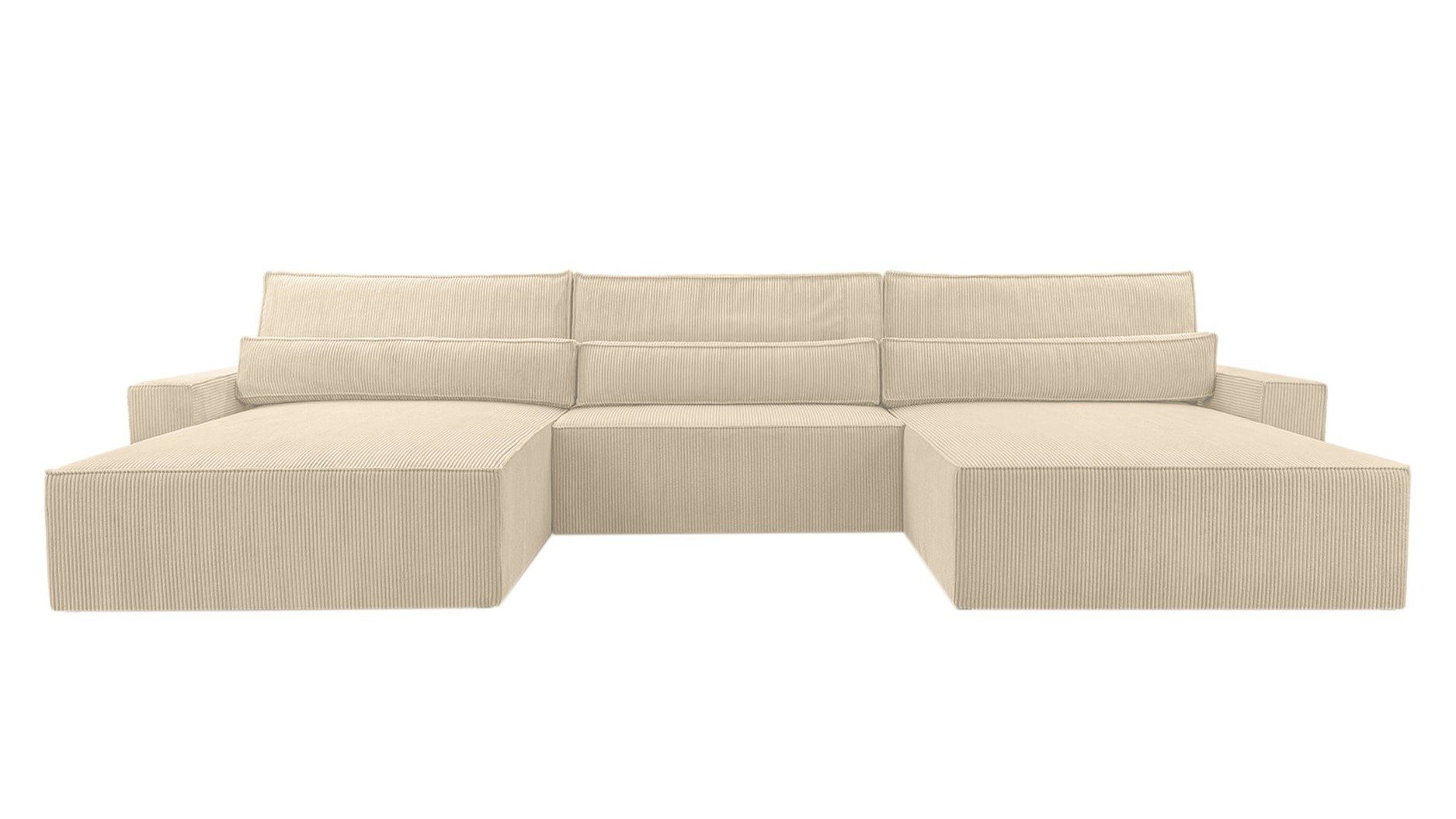 MOEBLO Wohnlandschaft DENVER U, Eckcouch aus Cordstoff Ecksofa U-Form Cord Sofa Couch Polsterecke U-Sofa - 420x85x185cm, mit Bettkasten und Schlaffunktion Beige (Poso 105)