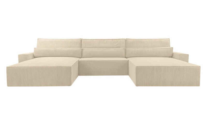 MOEBLO Wohnlandschaft DENVER U, Eckcouch aus Cordstoff Ecksofa U-Form Cord Sofa Couch Polsterecke U-Sofa - 410x85x200cm, mit Bettkasten und Schlaffunktion