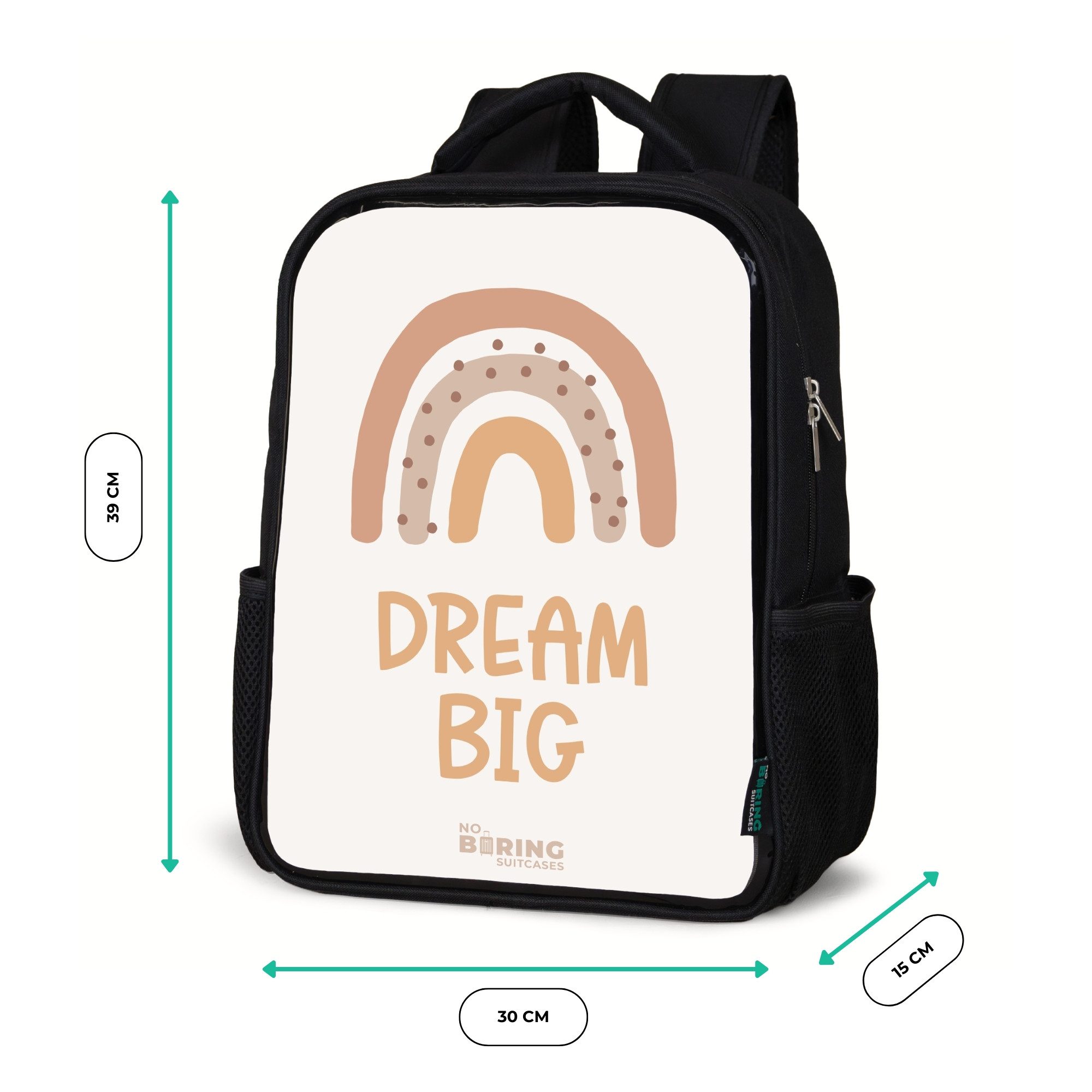 NoBoringSuitcases.com© Rucksack Regenbogen mit dem Zitat 'Dream Big', Kinderrucksack Schwarz, Schulrucksack, Freizeitrucksack Jungen Mädchen