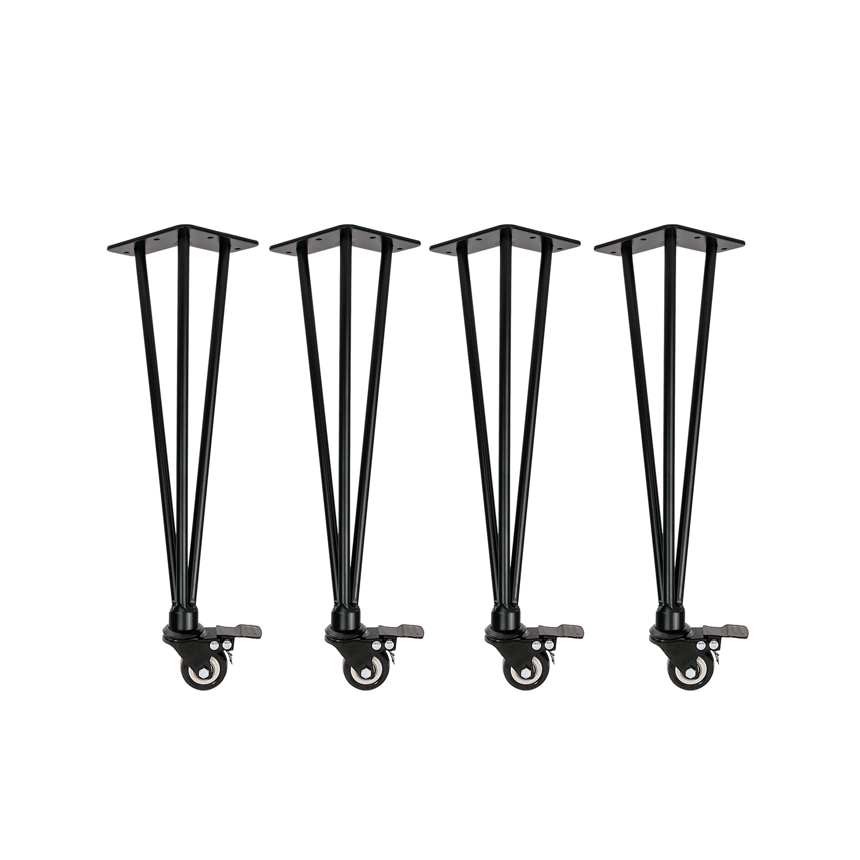 Natural Goods Berlin Tischbein HAIRPIN Legs ’n’ Roll, Haarnadelbeine mit Rolle, 42cm (Bank / Couchtisch), Schwarz