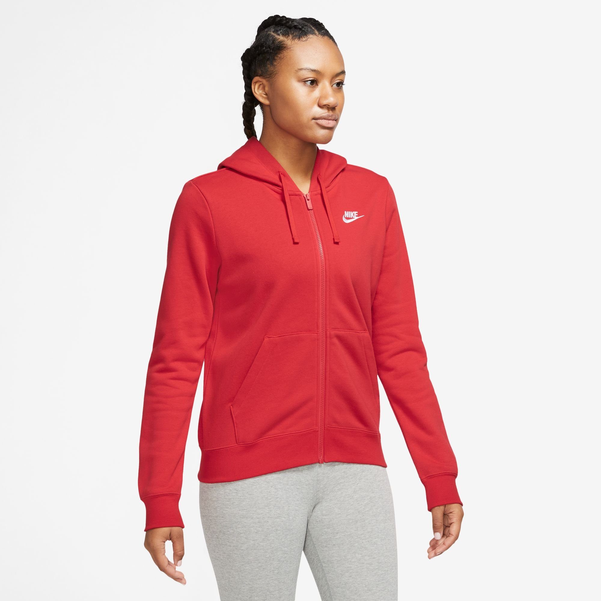 Nike Sportswear Kapuzensweatjacke Club Hoodie UNIVERSITY Full-Zip RED/WHITE Women's Fleece