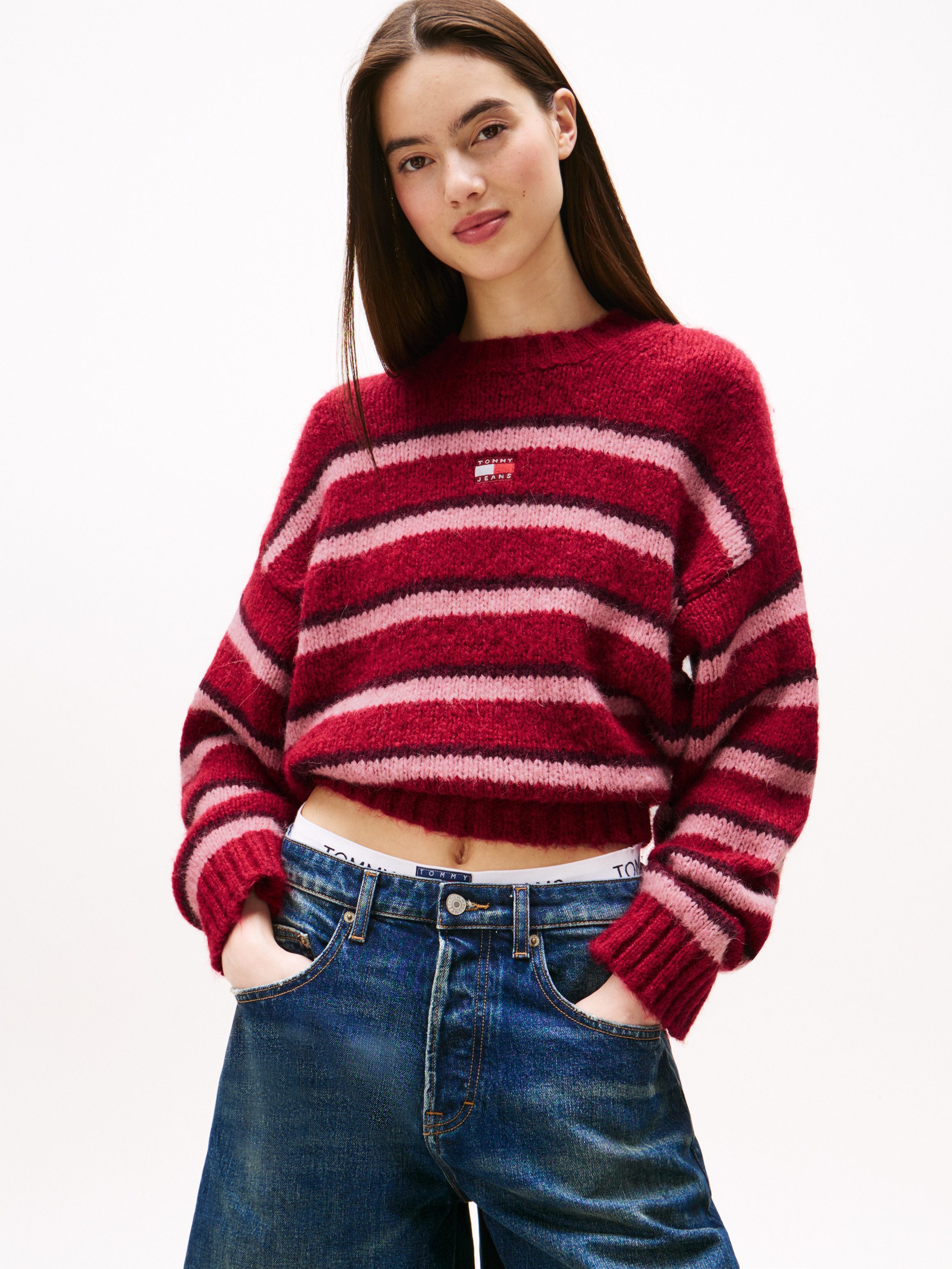 Tommy Jeans Rundhalspullover TJW BADGE STRIPE FLUFFY SWEATER mit Alpaka günstig online kaufen