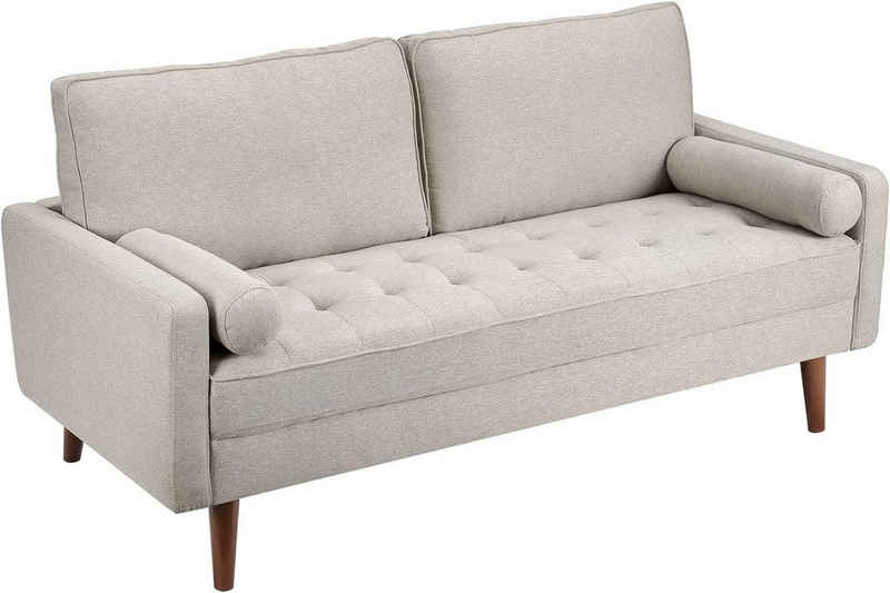 Vesgantti Sofa 2 Sitzer Sofa, Leinenstoff Couch 2 Wurfkissen m. Armlehne 177x77x84cm