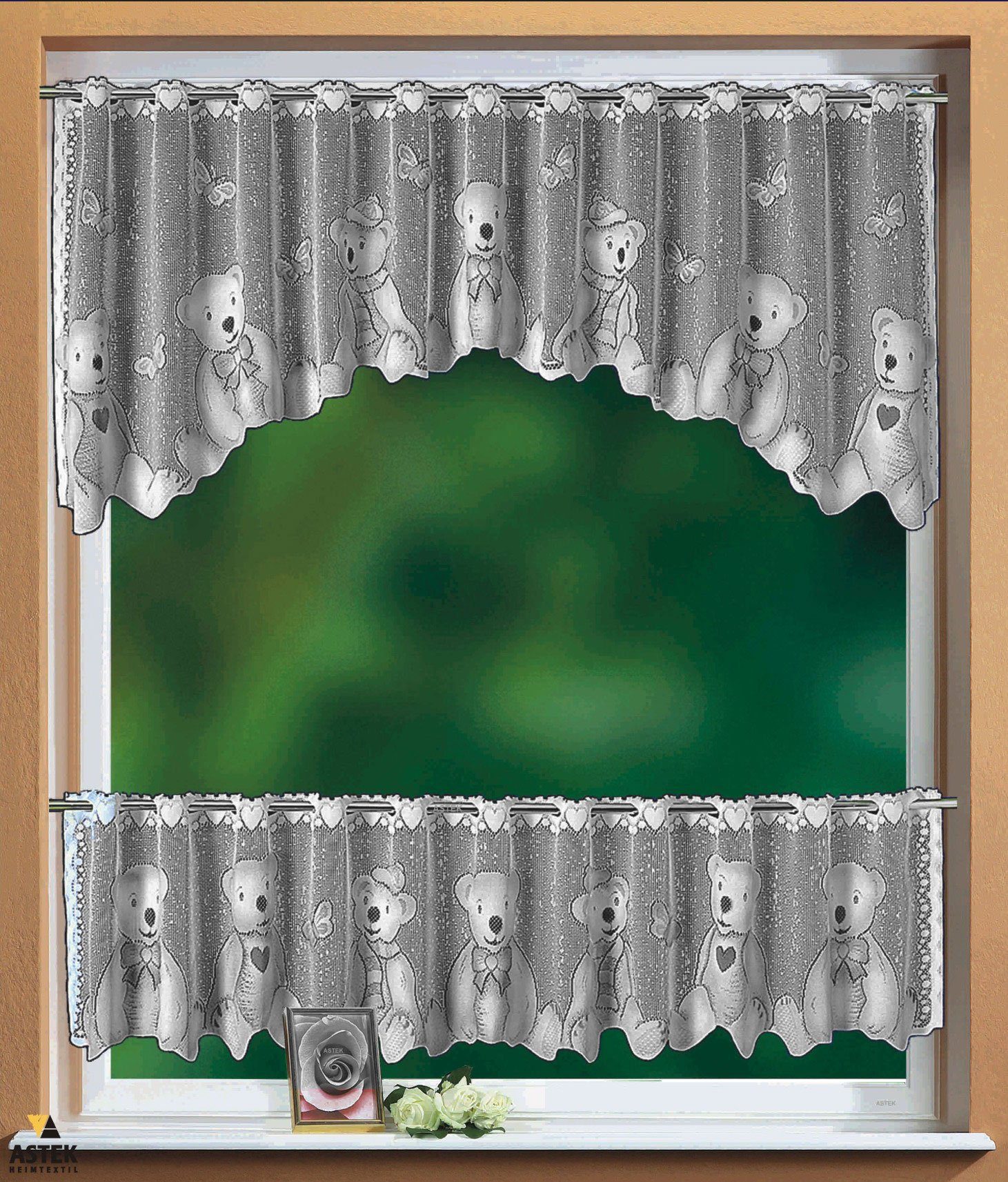Scheibengardine, Gardinenbox, Stangendurchzug (2 St), transparent, KIDS Scheibengardinen Set 2 Teilig 33520 33521