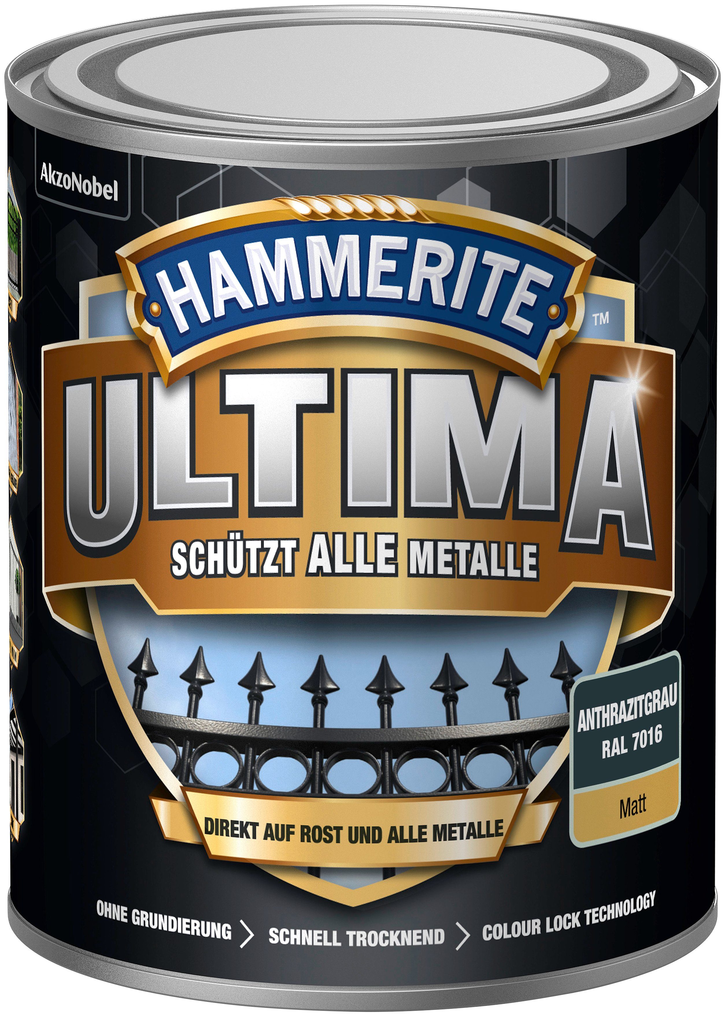 alle anthrazitgrau 7016, Metalle, ULTIMA matt 3in1, Hammerite  RAL Metallschutzlack schützt