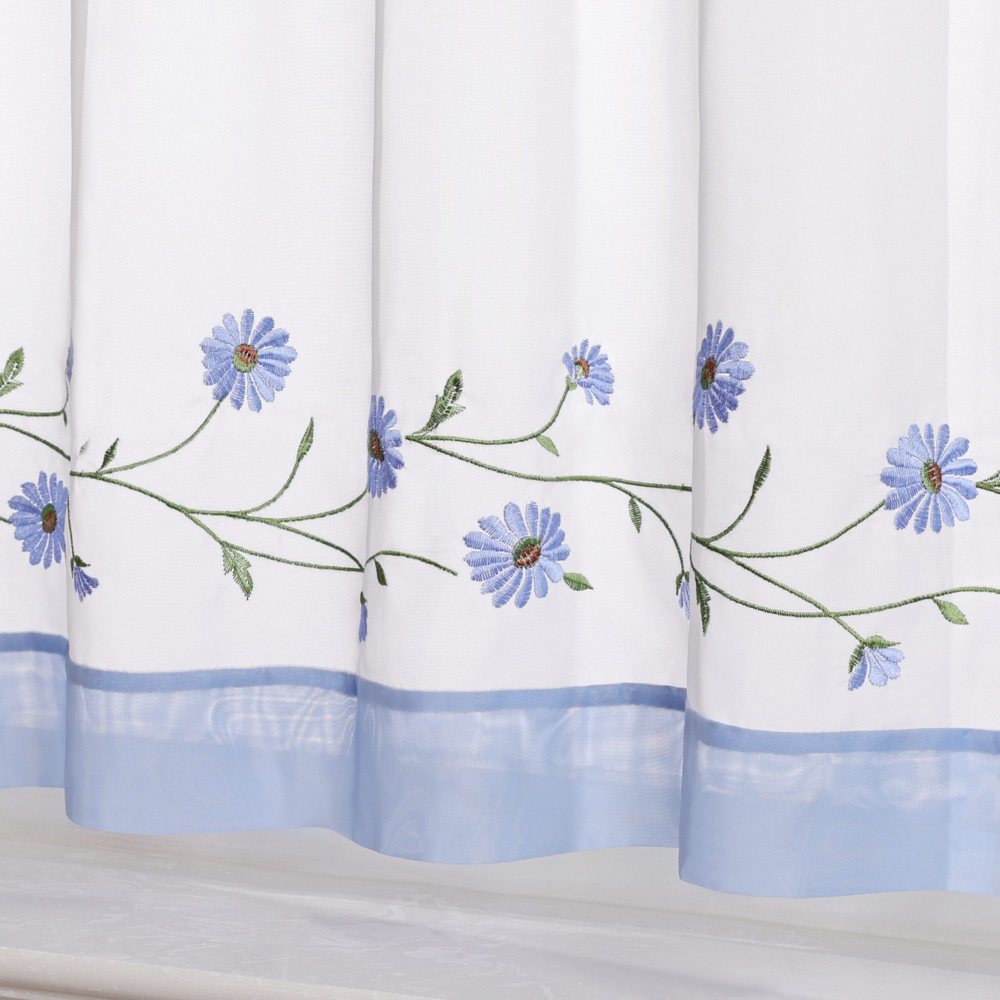 Joyswahl Scheibengardine Lily Kurzstore Bistrogardine Fenstergardine im Landhausstil (1 St), Schlaufen, transparent, Voile, Blumenstickerei am unteren Rand, für – Bild 4 von 5