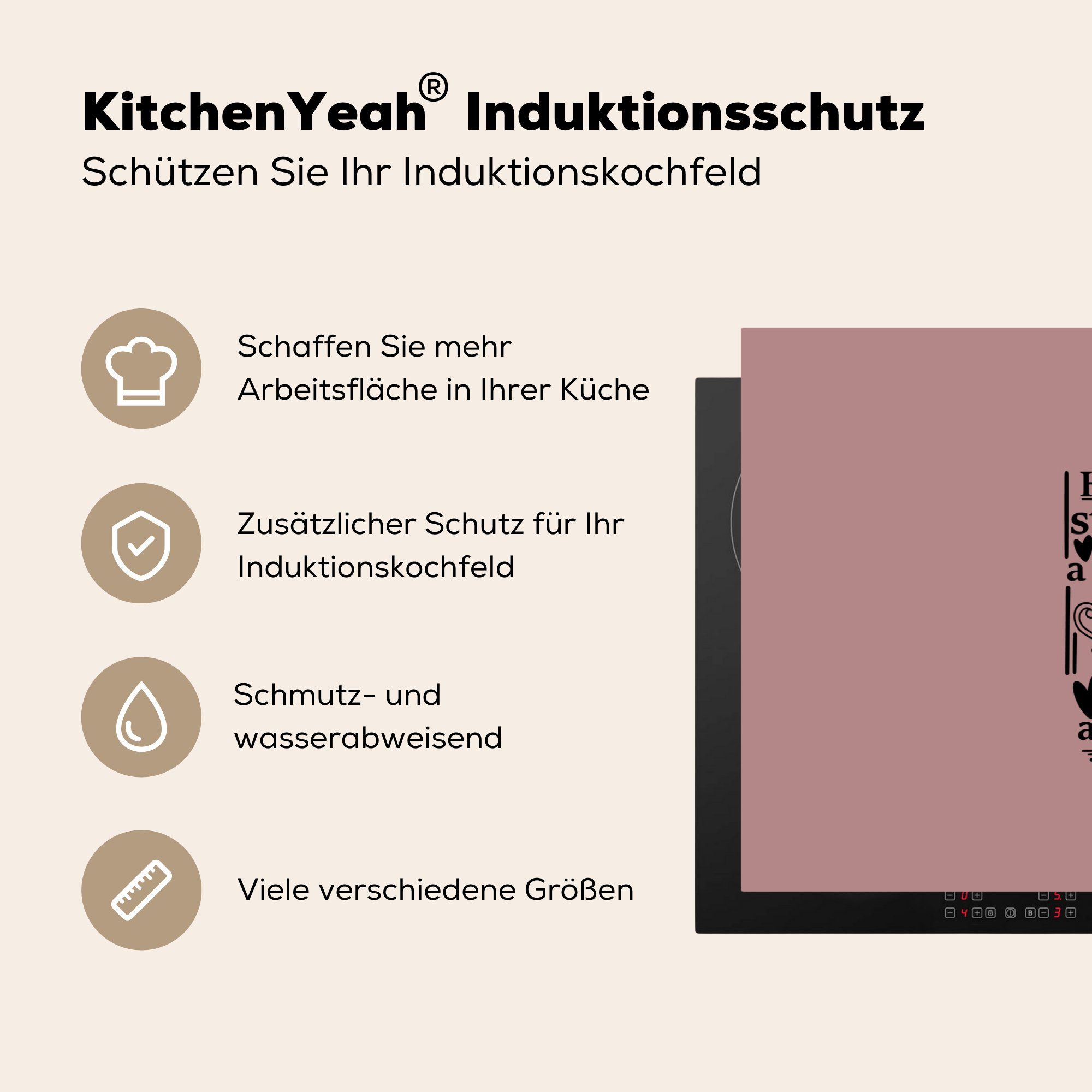 MuchoWow Herdblende-/Abdeckplatte Zitate Kaffee - Rosa, tlg), für - küche, die Ceranfeldabdeckung Vinyl, Induktionskochfeld (1 cm, 81x52 Schutz