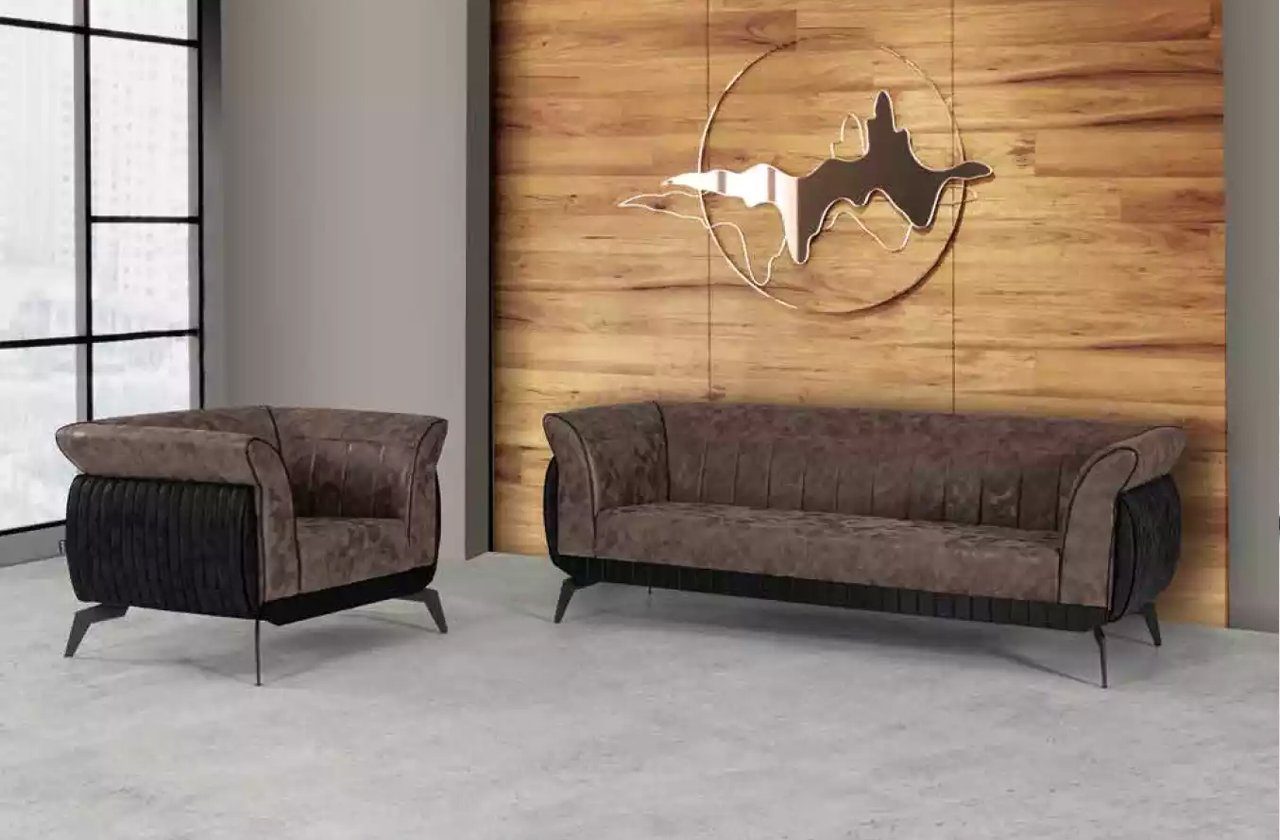 JVmoebel Sofa Braune Sofagarnitur Dreisitzer Sessel Arbeitszimmermöbel Couch, Made In Europe