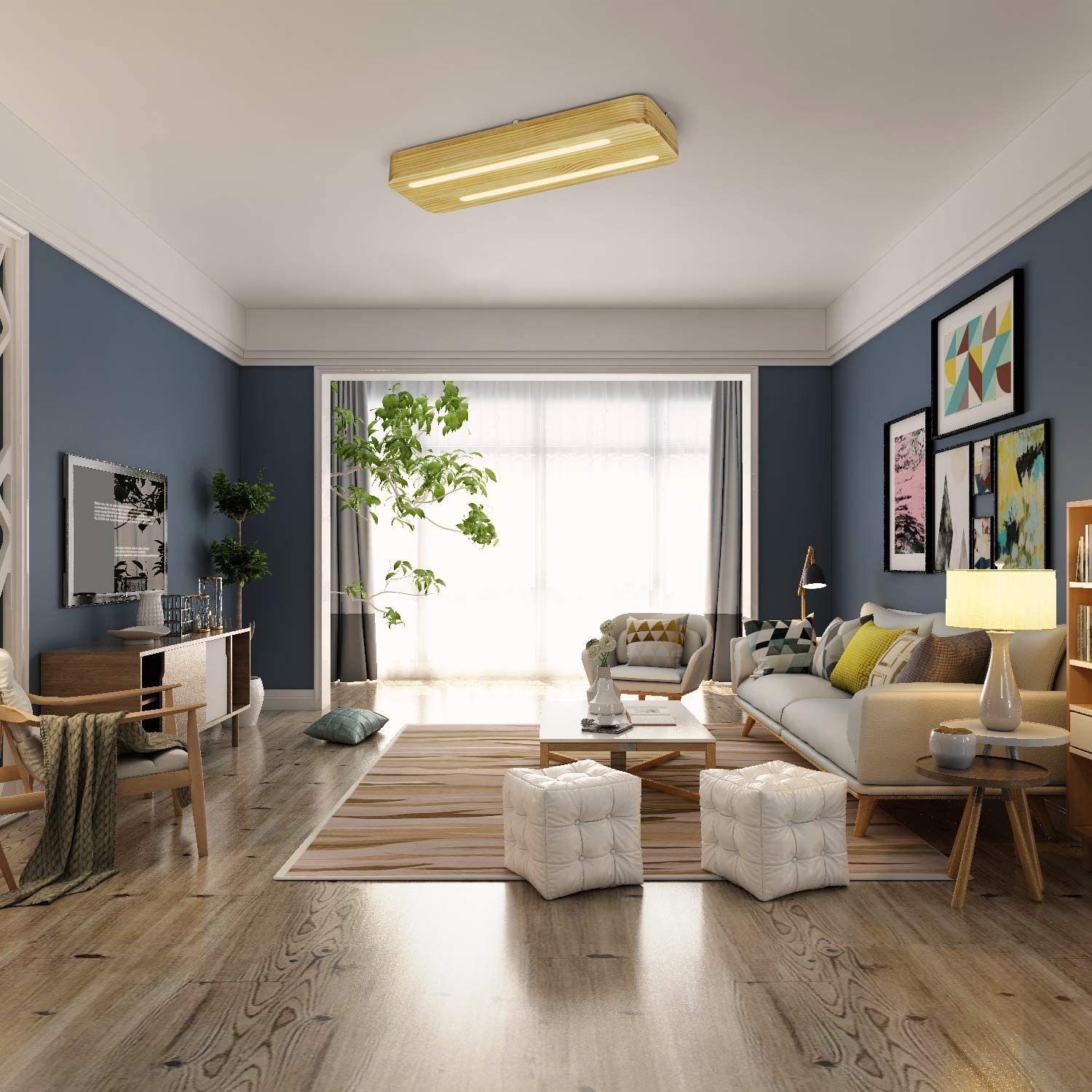 LED fest LED integriert Farbwechsel, Wohnzimmerlampe Flurlampe, Deckenleuchte Acryl Quadratisch Holz ZMH