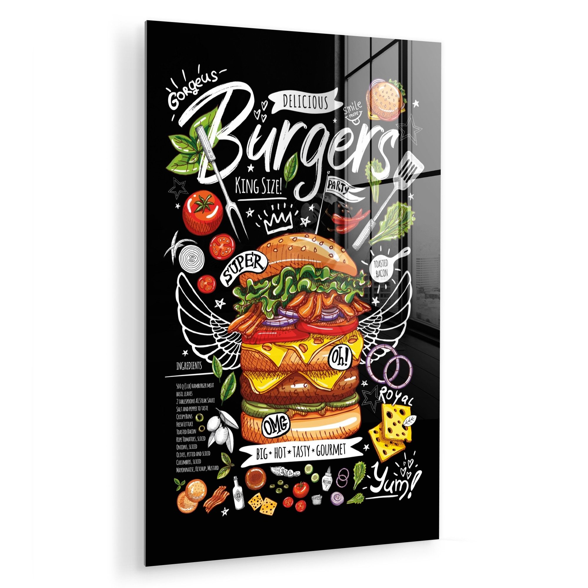 MuchoWow Acrylglasbild Hamburger - Speisekarte - günstig online kaufen