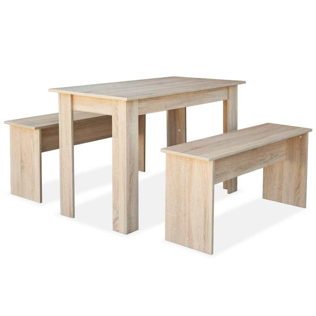 Bänke vidaXL Tisch Eiche, (3-tlg) Essgruppe 3-tlg. Essgruppe und Holzwerkstoff