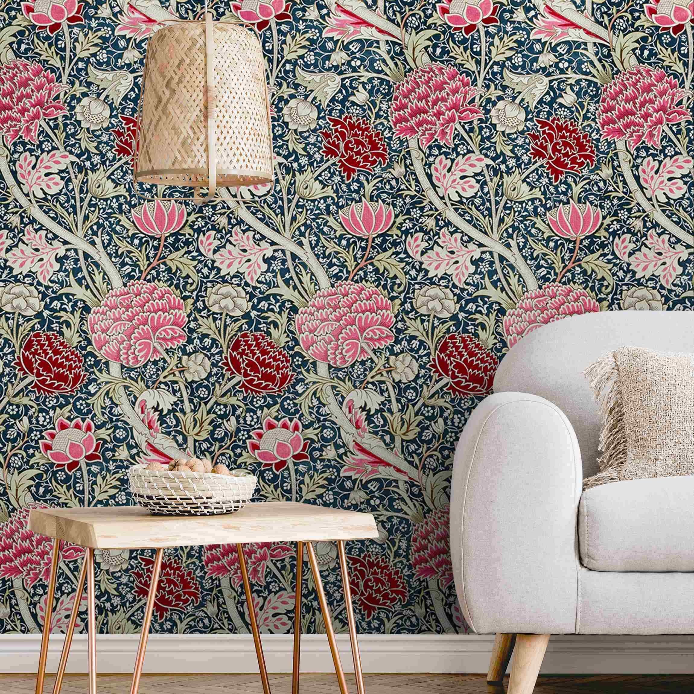 Bilderdepot24 Mustertapete William Morris Vintage Cray Pattern Blumen Muster, Glatt, Matt, (Vliestapete inkl. Kleister oder selbstklebend), Wohnzimmer Schlafzimmer Küche Flur gemusterte Vliestapete Wandtapete