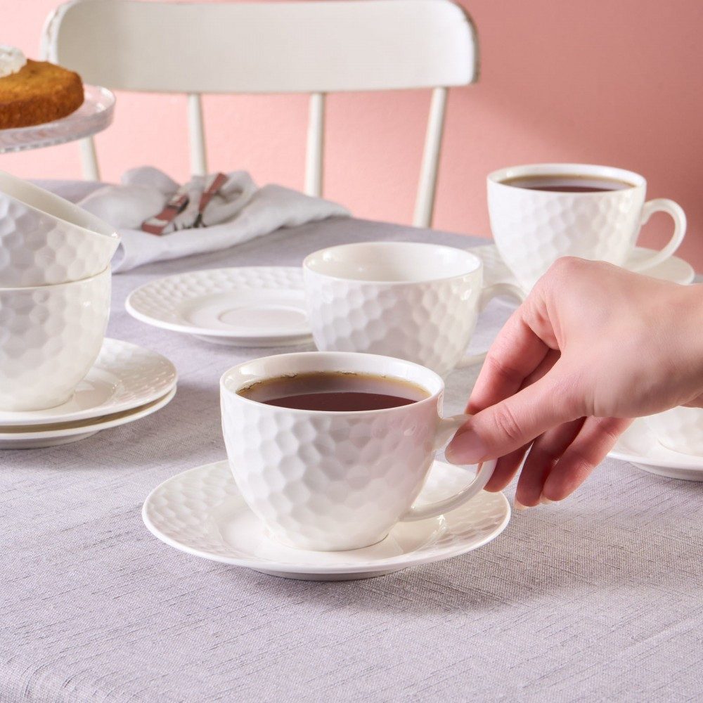 Karaca Teeservice Karaca Nora Embossed Teetassen-Set für 6 Personen, 220 ml