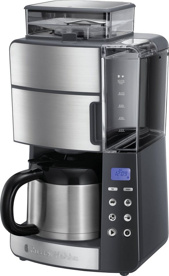 RUSSELL HOBBS Kaffeemaschine mit Mahlwerk Grind & Brew 25620-56, 1,25l  Kaffeekanne, Papierfilter 1x4, mit Thermokanne, Herausnehmbarer  Kaffeebehälter für 250 g Bohnen, Thermokanne für 10 Tassen