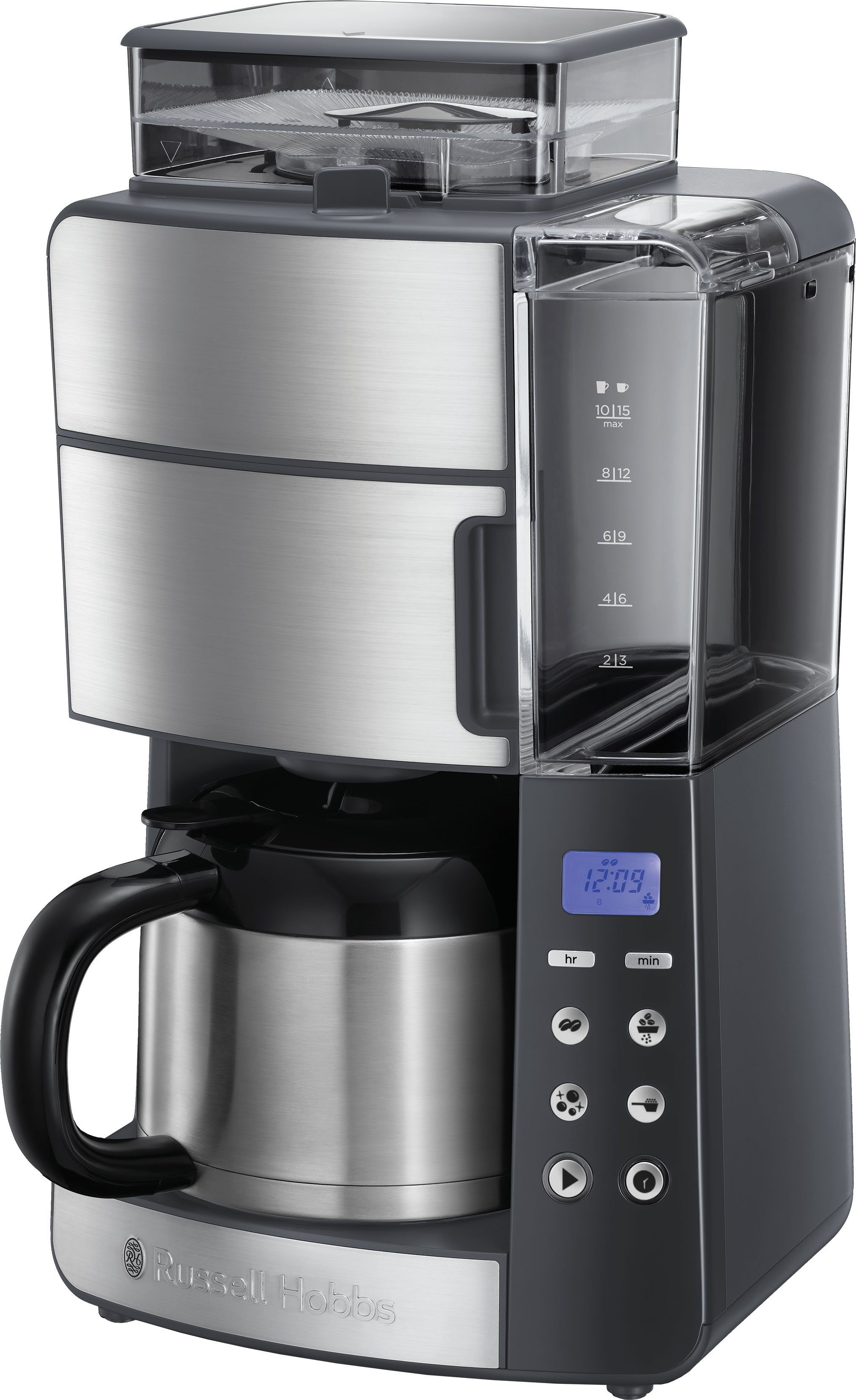 RUSSELL HOBBS Kaffeemaschine mit Mahlwerk Grind & Brew 25620-56, 1,25l Kaffeekanne, Papierfilter 1x4, 1,25l Thermokanne, 1 bis 10 Tassen, Digitaler Timer, Papierfilter 1x4