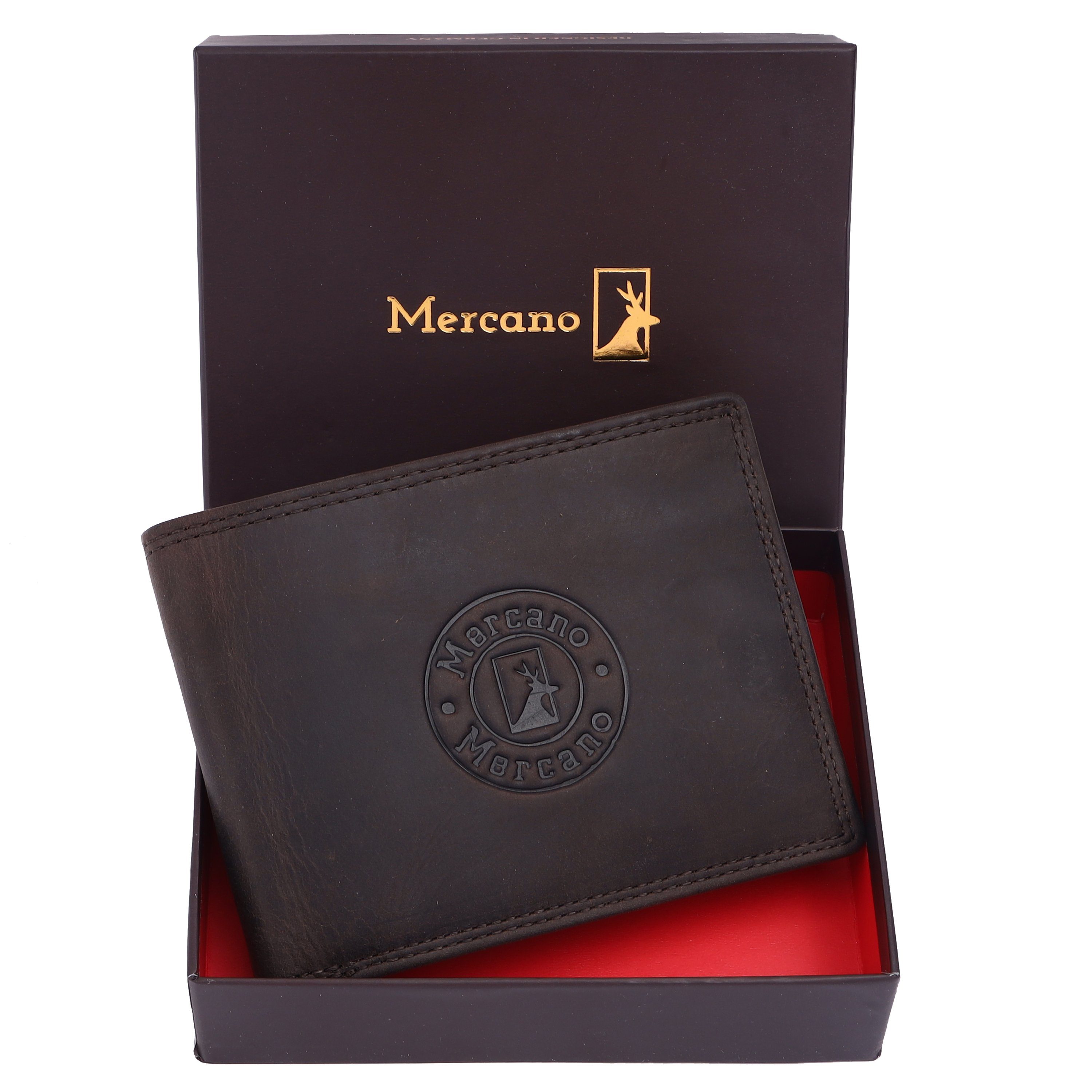 RFID-Schutz mit Mercano 100% Geldbörse für & Vintage Herren, aus Doppelnaht, Geschenkbox inkl. Leder braune