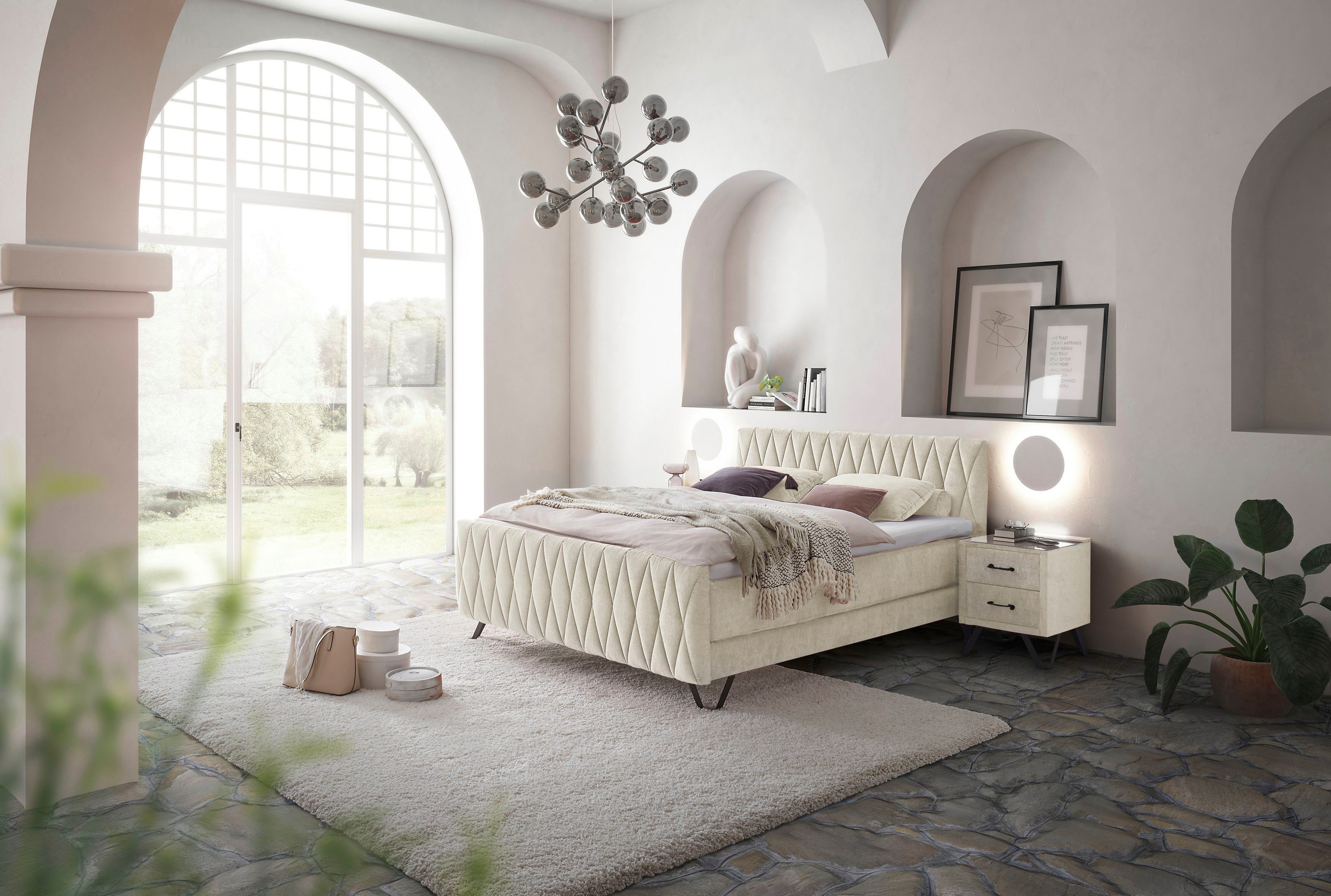 ED EXCITING DESIGN Boxspringbett Marsala, Duo-Matratze - harte Kokosmatte, weiche Filzabdeckung