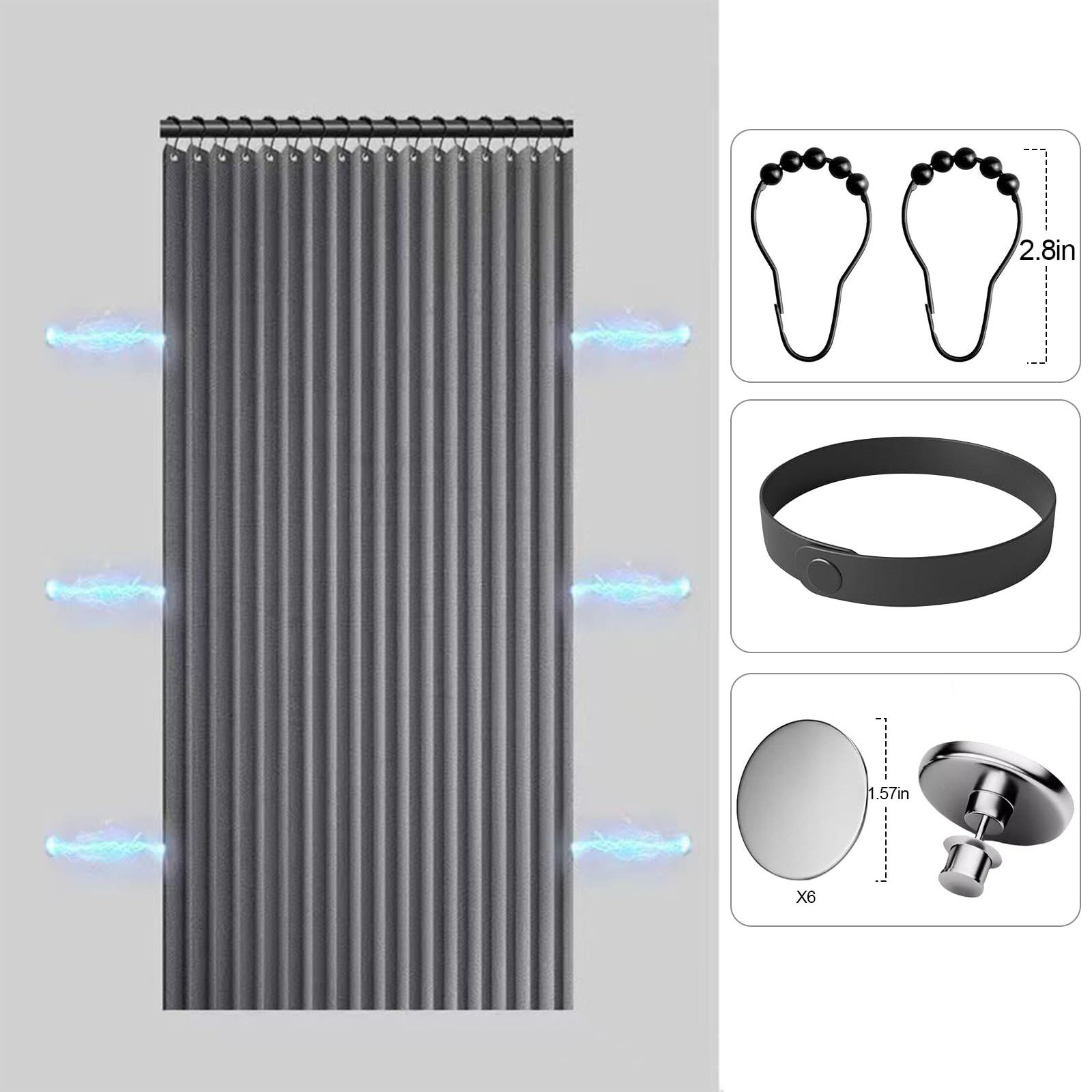 Coonoor Duschvorhang Wasserdichter Magnet-Falt-Duschvorhang, Verdickter Leinenoptik-Vorhang Breite 180 cm (1-tlg), Ideal für Badezimmer, Türrahmen, Schlafzimmer – Bild 3 von 5
