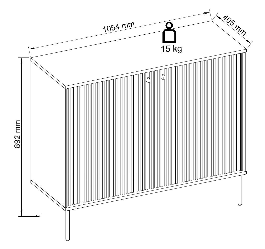 Feldmann-Wohnen Kommode Iris (2 Türen, 1 Einlegeboden, 1 St., moderne Optik, gerillte Fronten, Soft-Close, Griffe & Füße aus Metall), 105,4x40,5x89,2cm grau