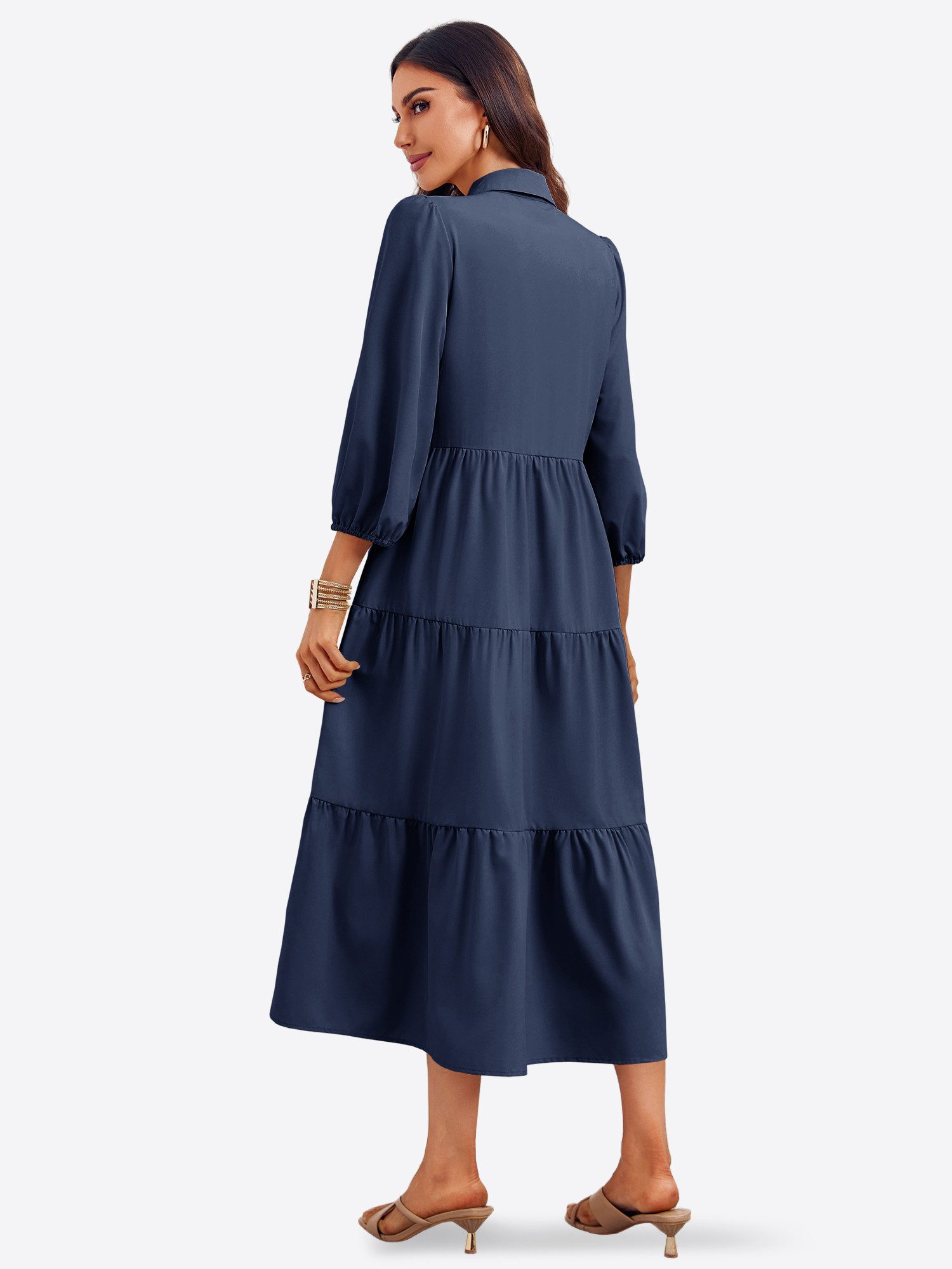 Imily Bela Blusenkleid Damen 3/4-Ärmel Hemdkleid (Packung, 1-tlg., 1per-Pack) mit Knöpfen – Bild 2 von 5