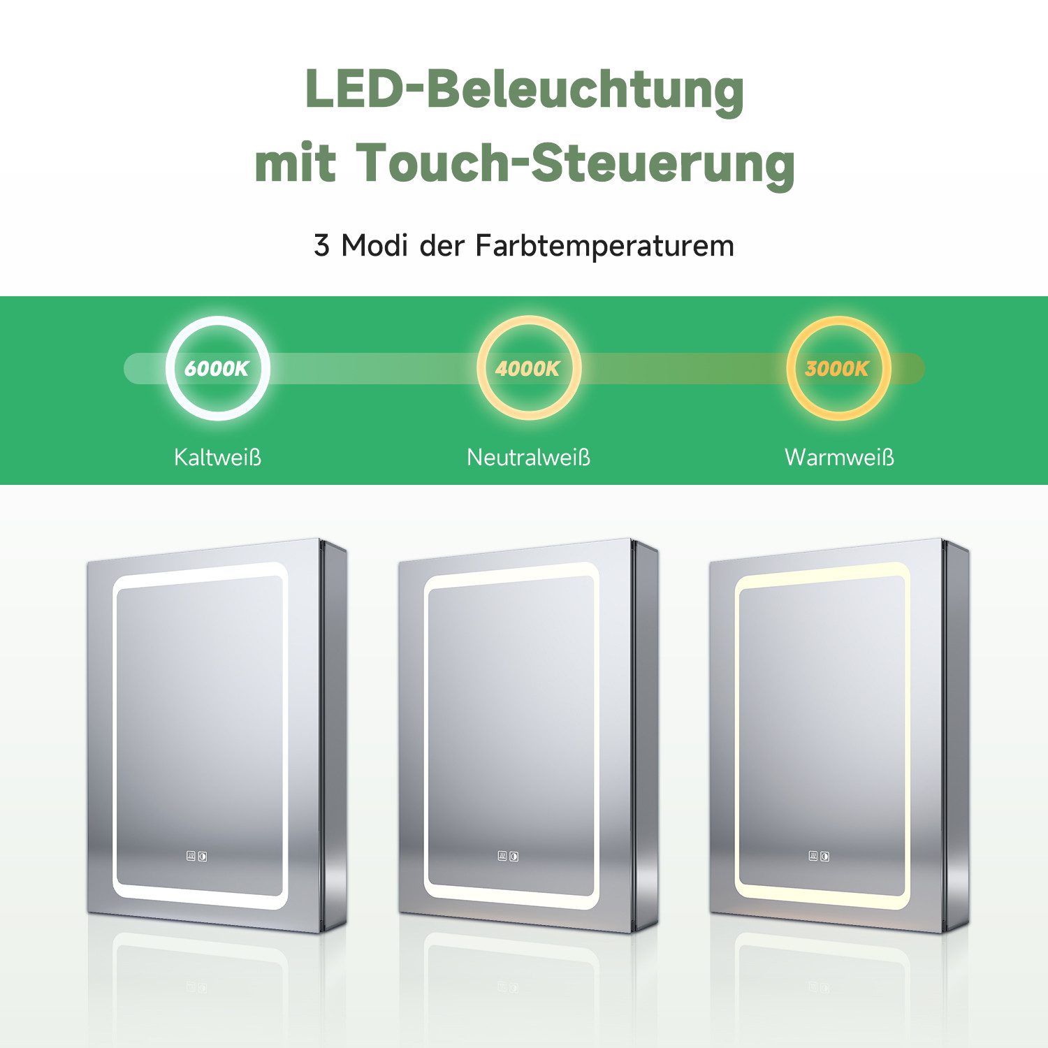 SONNI Spiegelschrank Spiegelschrank bad mit Beleuchtung und Antibeschlag-Funktion Aluminium mit Touch-Bedienung und integrierter Rasierersteckdose