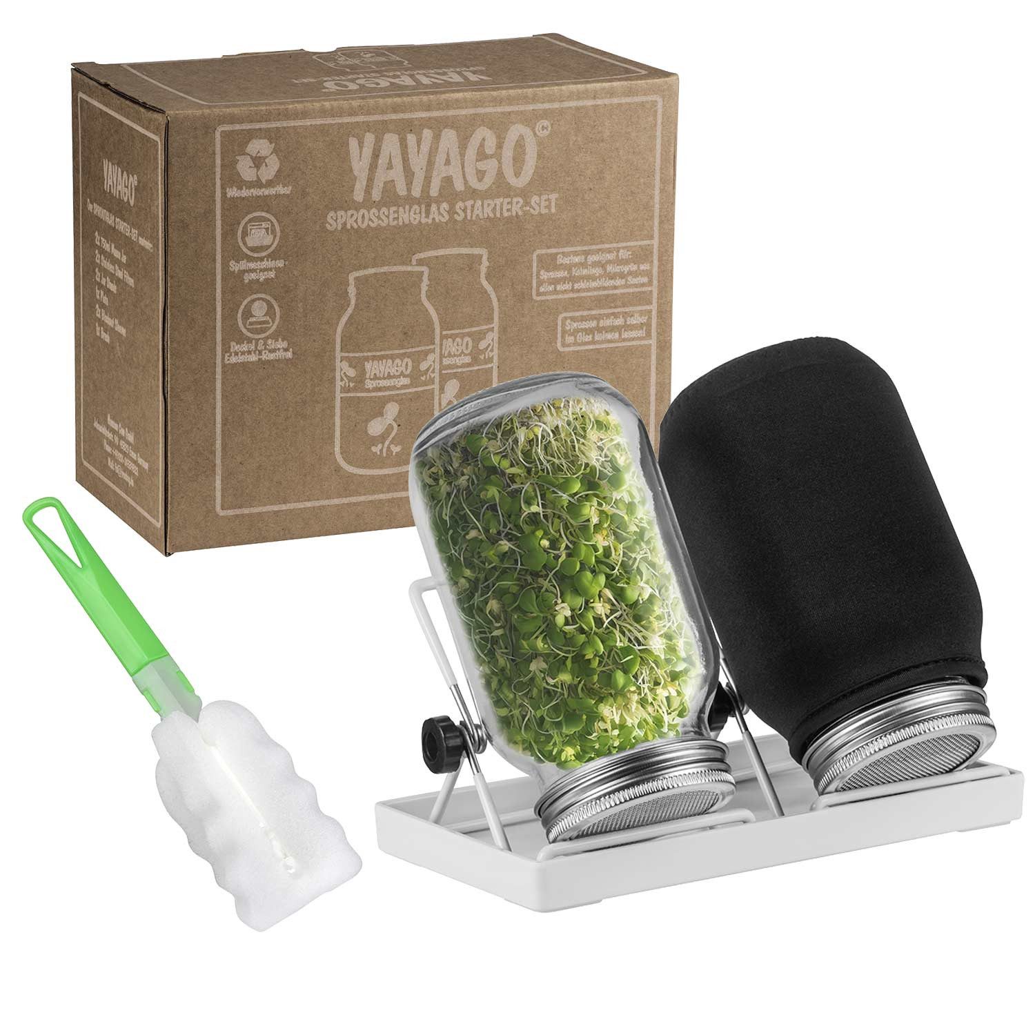 yayago Anzuchttopf Sprossenglas Keimglas 2er Set 750ml Anzuchtset für Sprossen Keimlinge