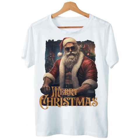 Art & Detail Shirt T-Shirt Weihnachten Design Merry Christmas Strong Man Santa Weihnachtsmütze Geschenk, Weihnachten