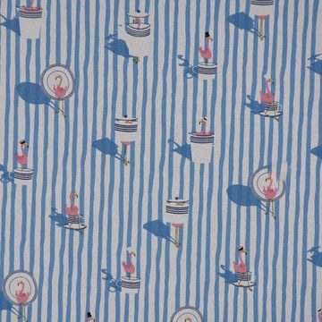 Vorhang SCHÖNER LEBEN. Vorhang Flamingo Streifen maritim hellblau ecru 245cm, SCHÖNER LEBEN., Smokband (1 St), blickdicht, Baumwolle, handmade, made in Germany, vorgewaschen