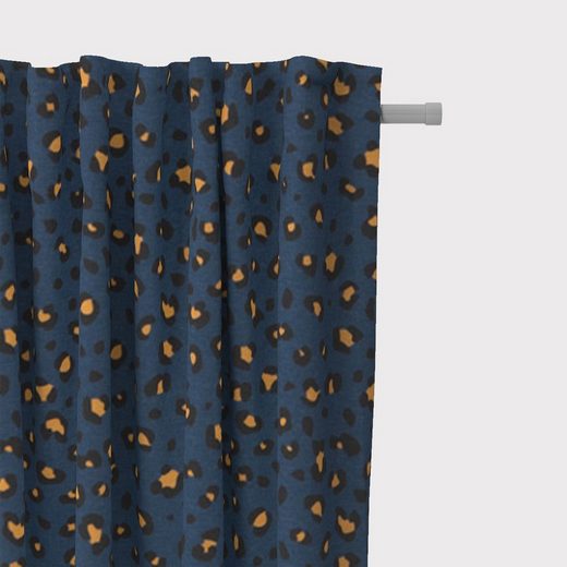 Vorhang »SCHÖNER LEBEN. Vorhang Ottoman Leopardenmuster blau 245cm oder Wunschlänge«, SCHÖNER LEBEN., Smokband (1 Stück), handmade, made in Germany