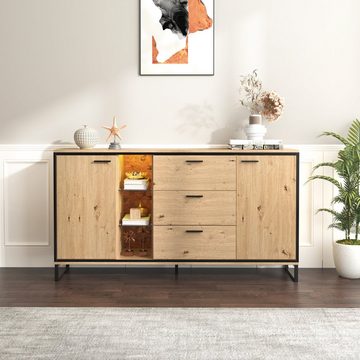 WISHDOR Sideboard Mit drei Schubladen, mit zwei Türen. exquisite Maserung (160 L x 40 B x 85 H(cm), Modernes Sideboard