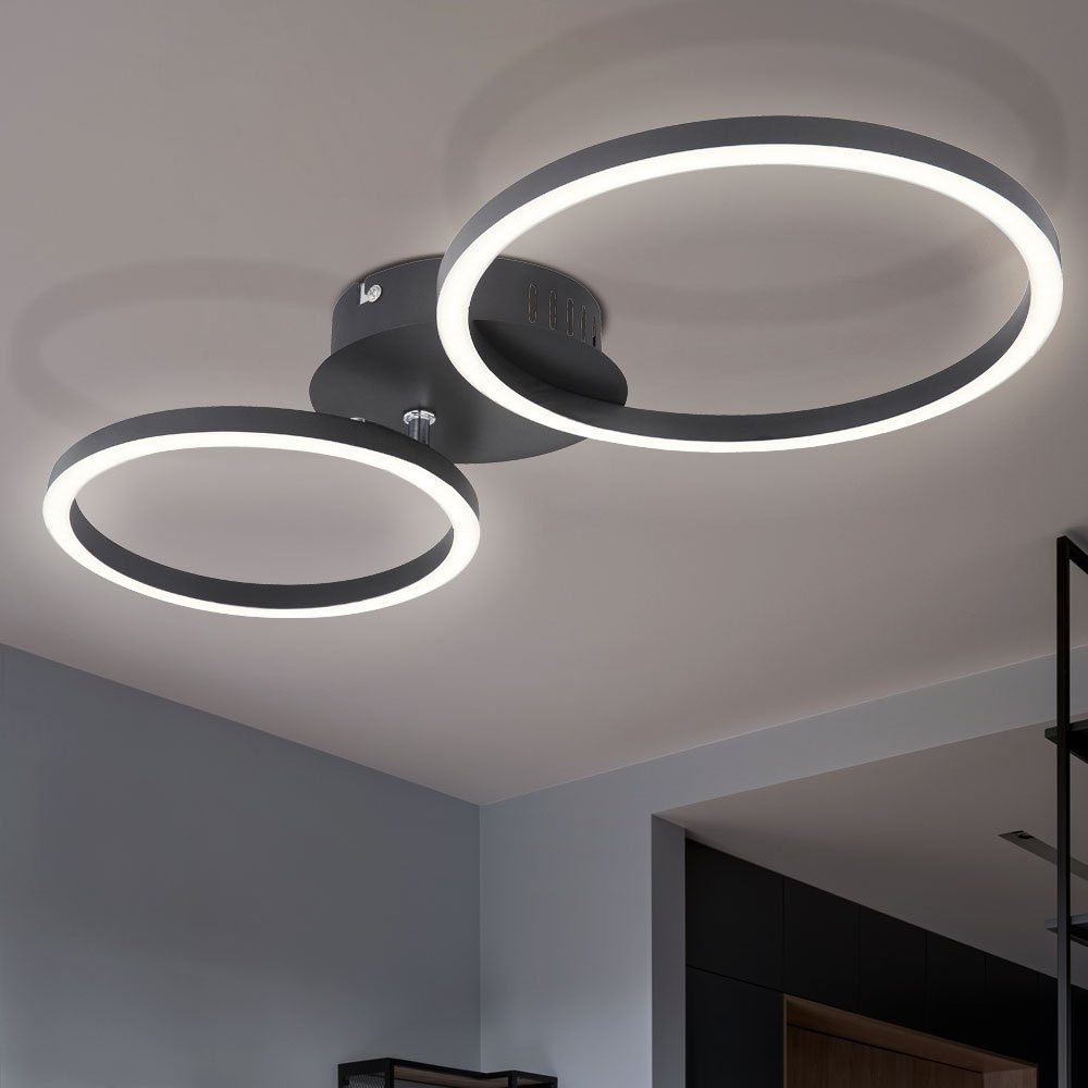 etc-shop LED Deckenleuchte, LED-Leuchtmittel fest Deckenleuchte Wohnzimmerlampe, verbaut, Ring aus Warmweiß, Design Deckenlampe schwarz
